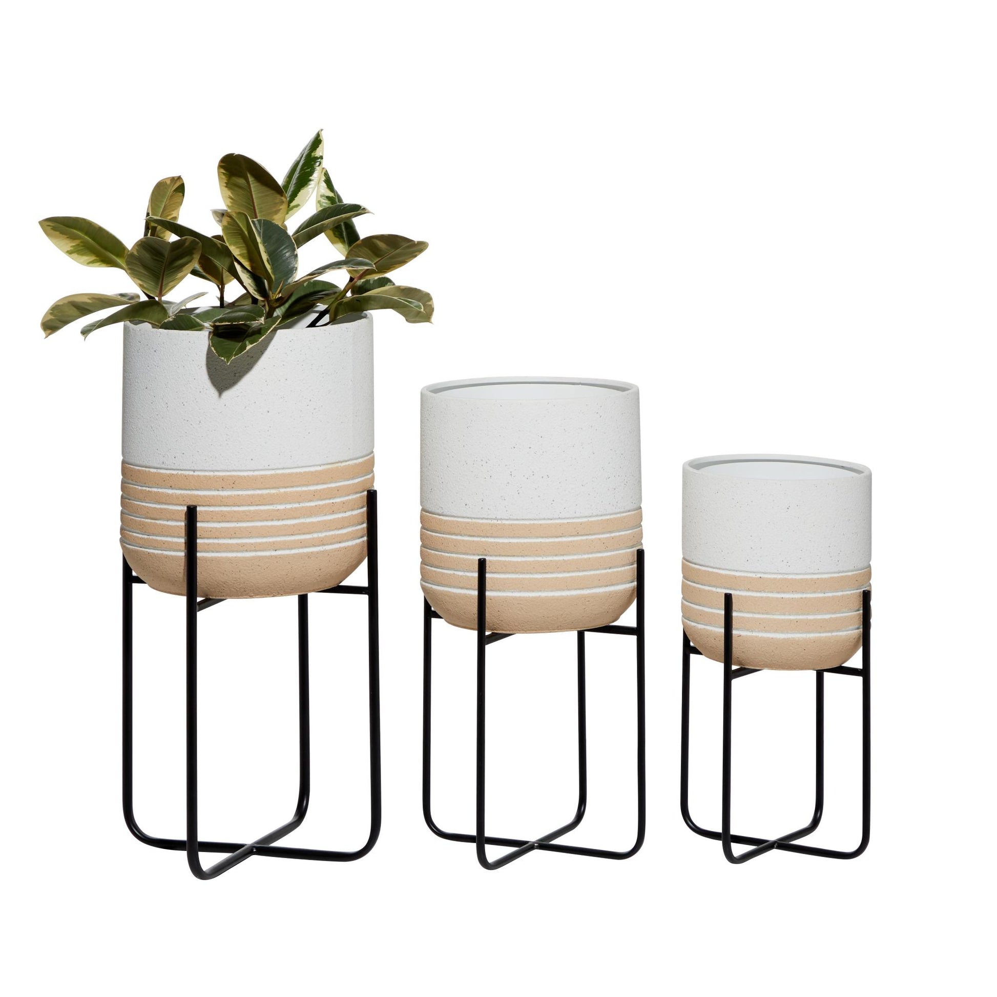 Set of 3 White Metal Indoor Outdoor Planter with Removable Stand