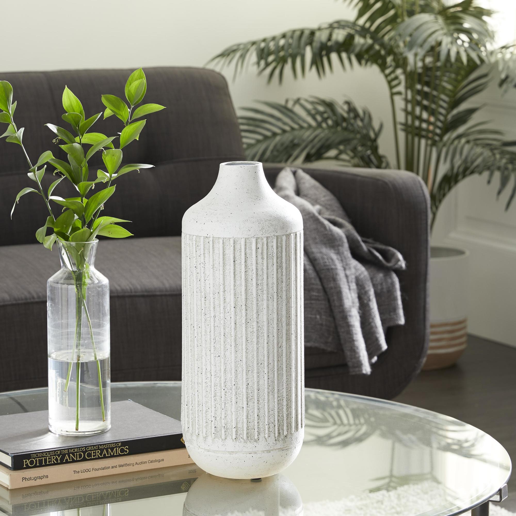 Gray Metal Ribbed Speckled Decorative Vase