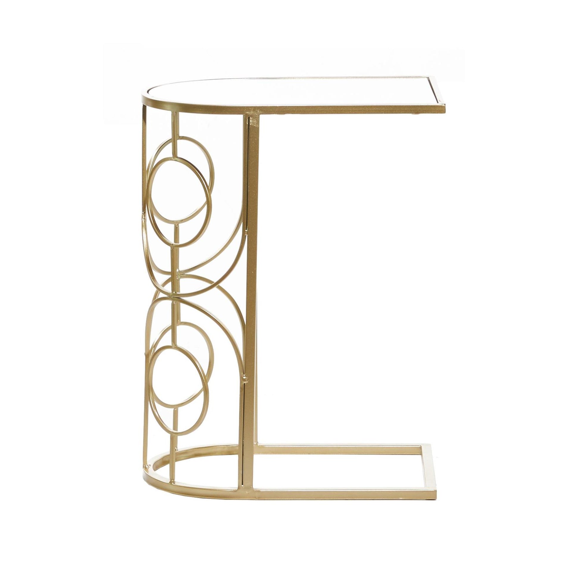 Geometric Gold Metal Side End Accent Table with Mirrored Glass Top