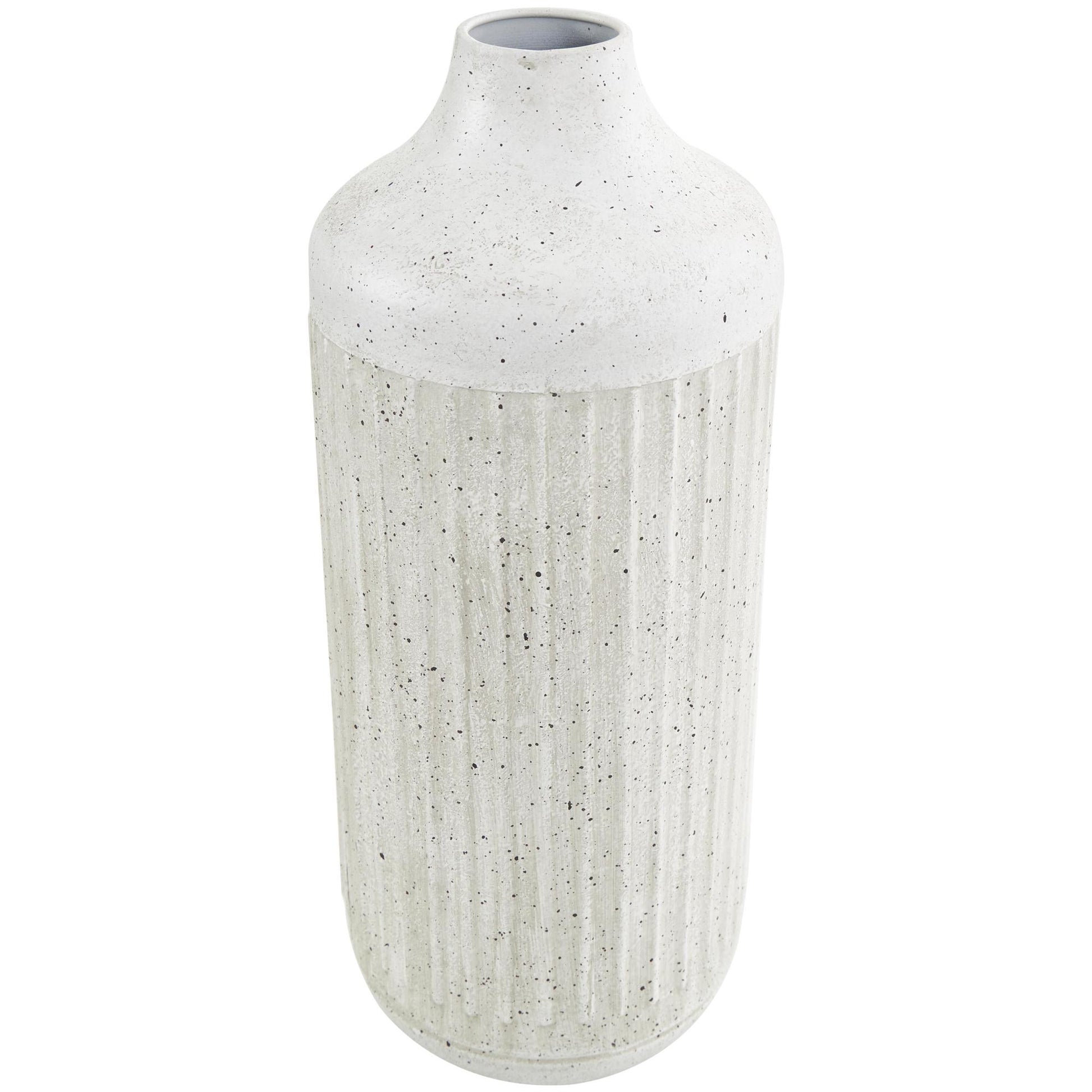 Gray Metal Ribbed Speckled Decorative Vase