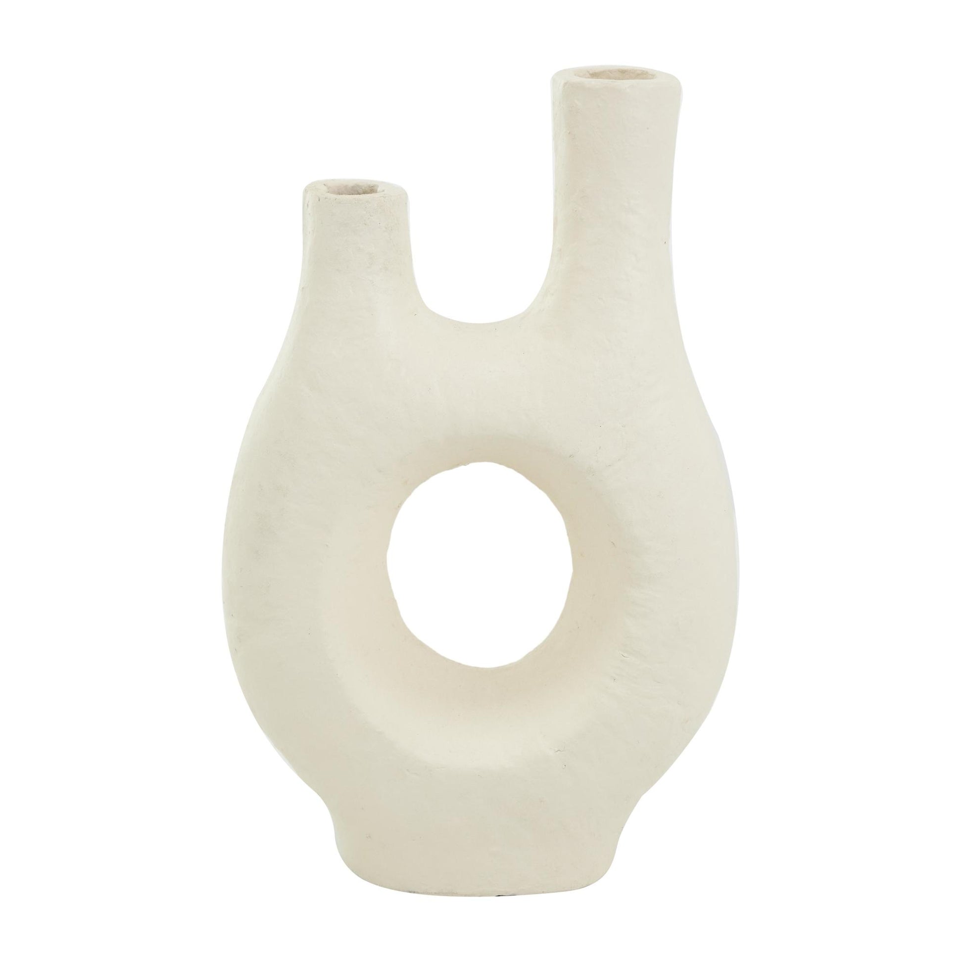 Abstract Beige Paper Mache Rounded Decorative Vase with Double Openings