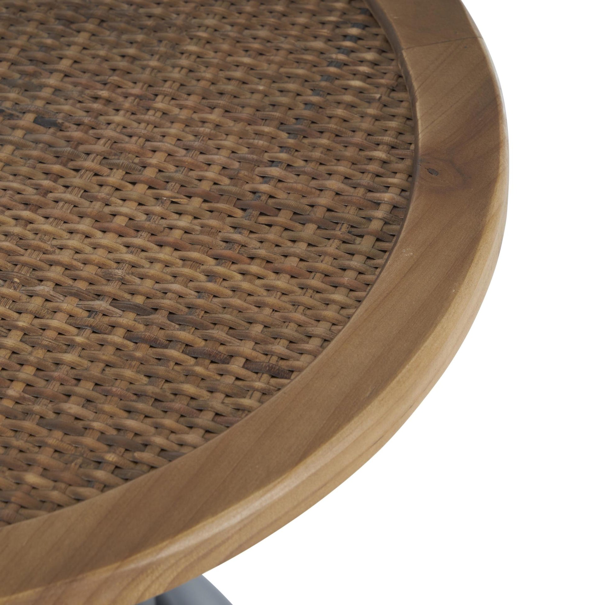 Black Metal Handmade Pedestal Side End Accent Table with Brown Rattan Tabletop