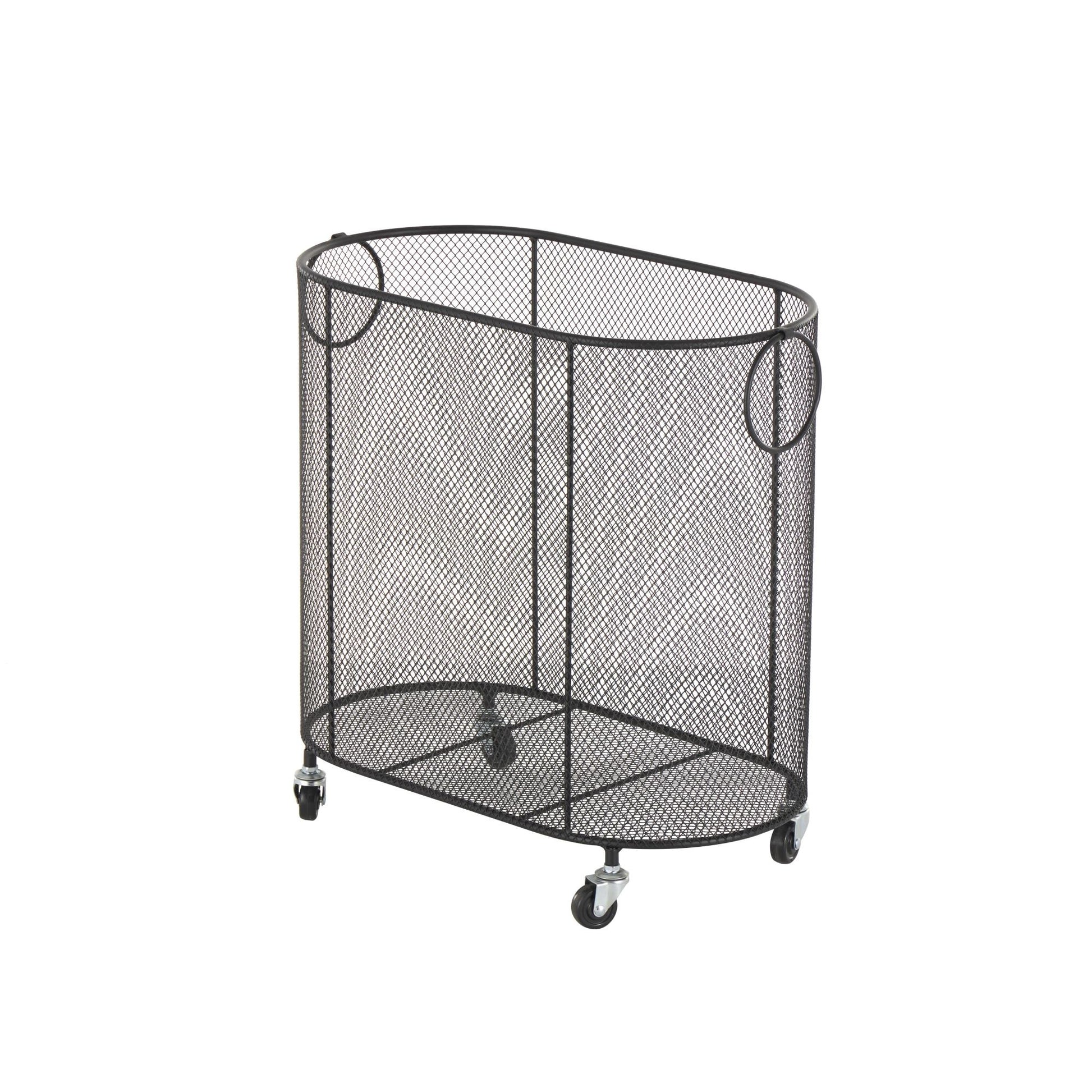 Metal Oval Mesh Wire Rolling Laundry Mobile Storage Cart with Ring Handles