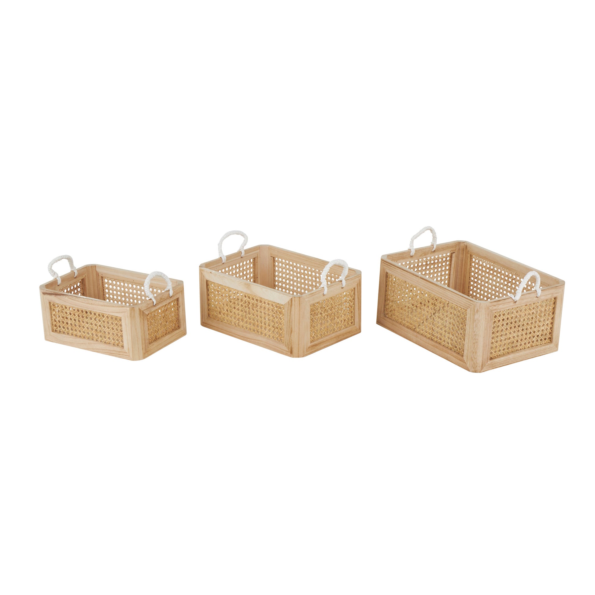 Set of 3 Brown Rattan Woven Decorative and Functional Storage Basket with Rope Handles