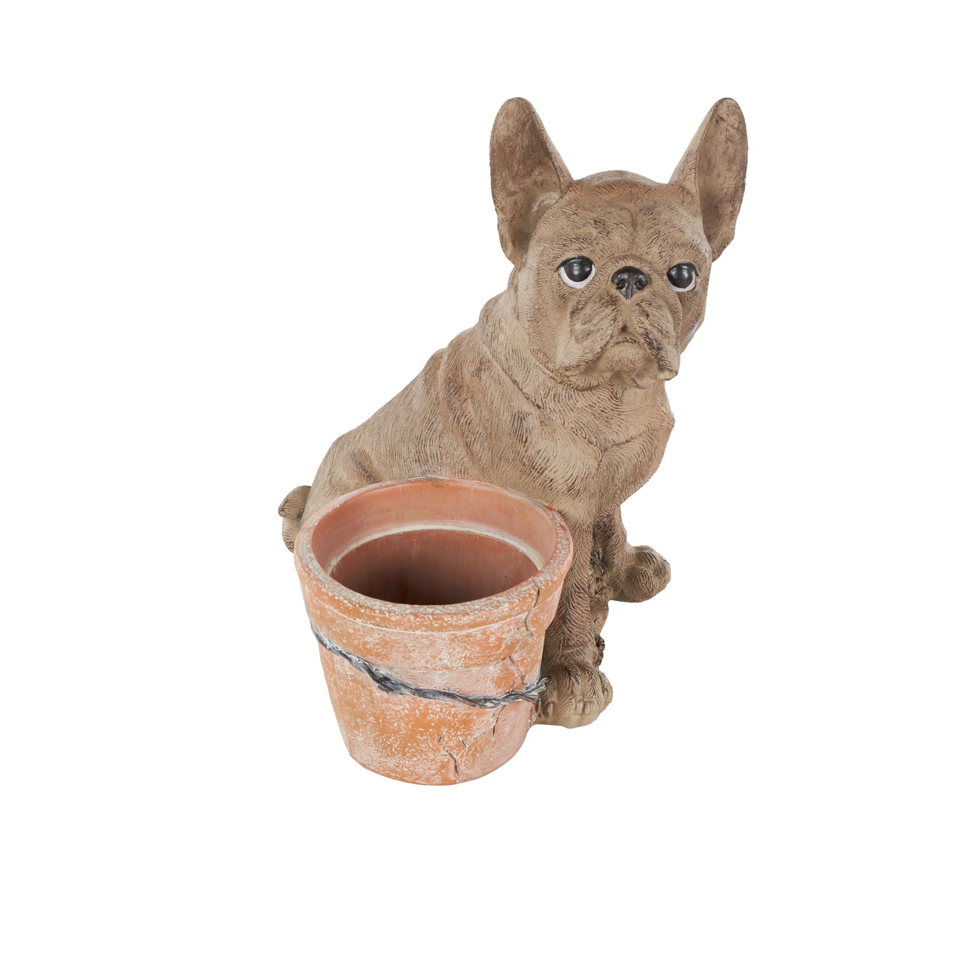 Dog Brown Resin Textured Indoor Outdoor Planter with Antique Pot