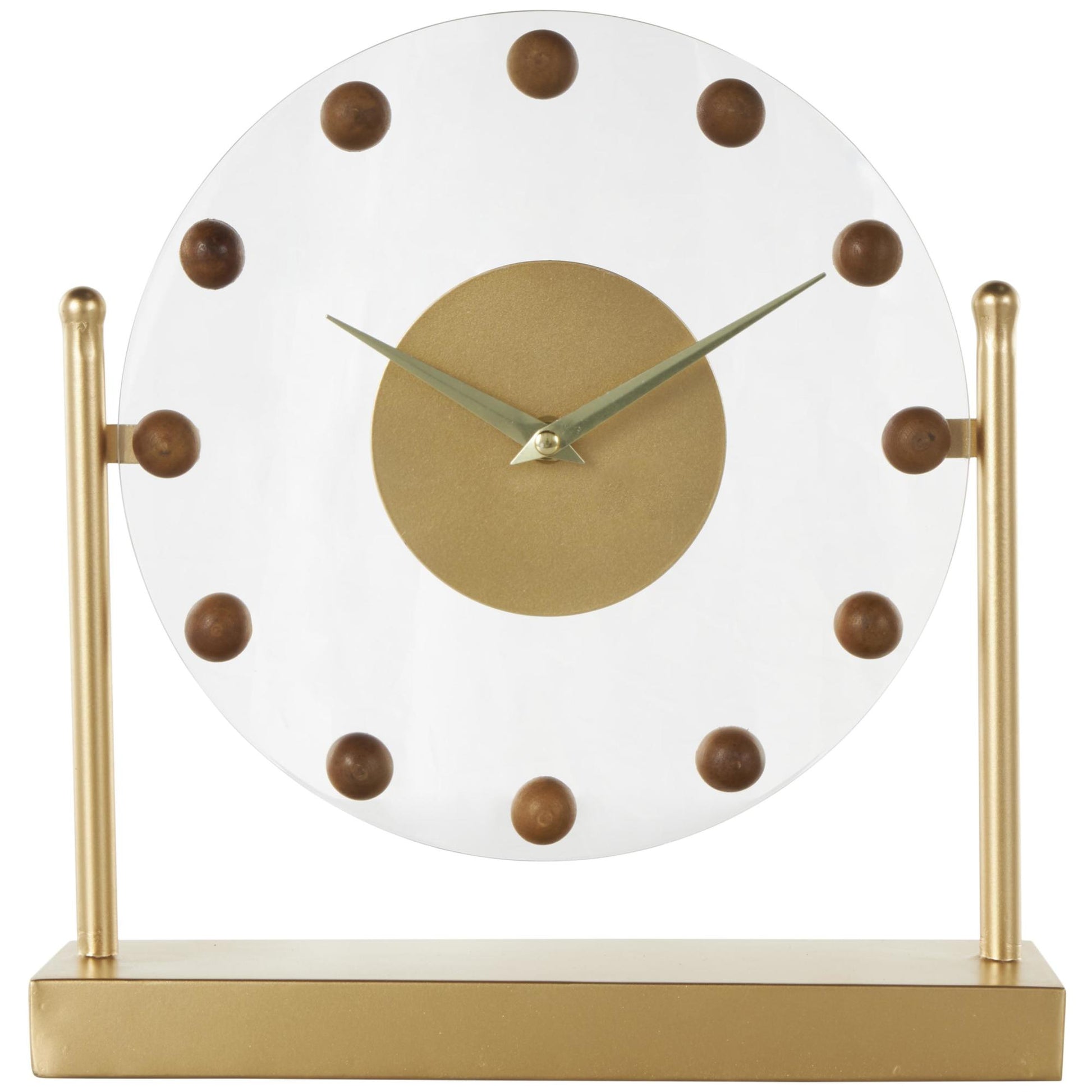 Metal Acrylic Face Decorative Clock with Wood Ball Accents 11" x 3" x 11"