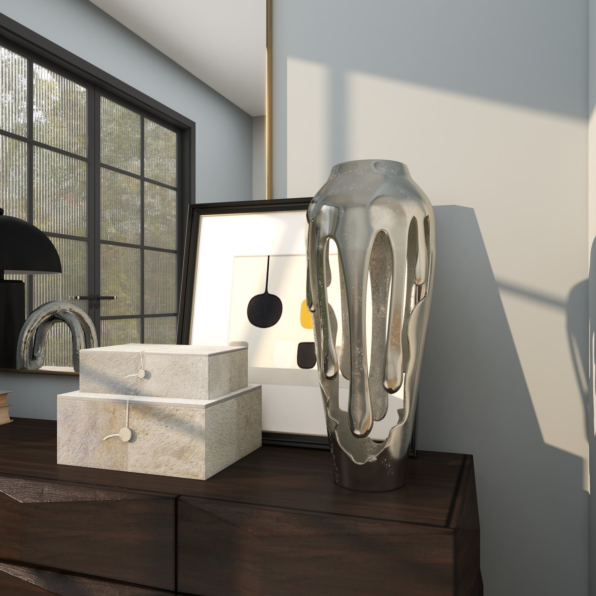 Abstract Aluminum Metal Drip Decorative Vase with Melting Designed Body