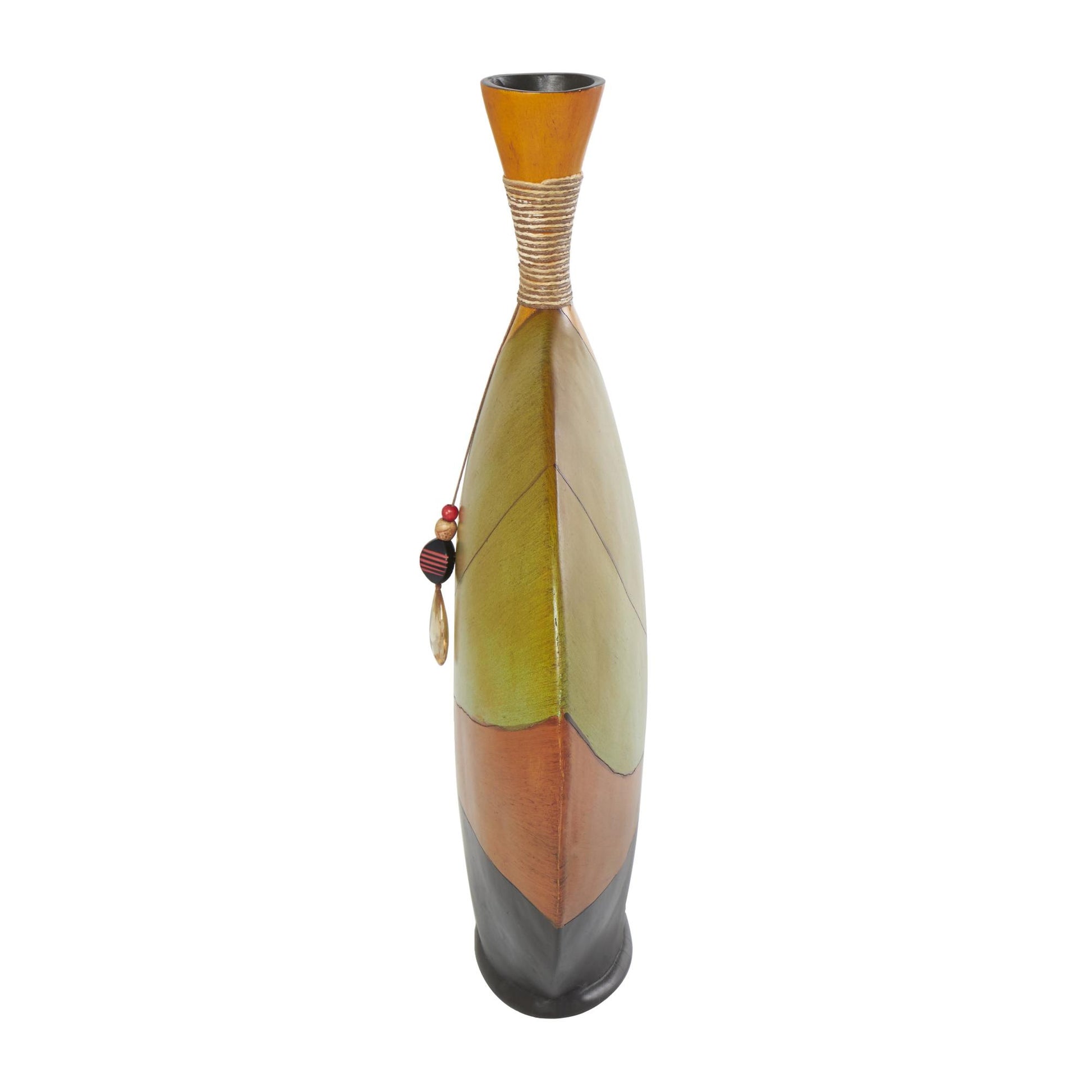 Abstract Multi Colored Polystone Decorative Vase with Wrapped Beaded Accent