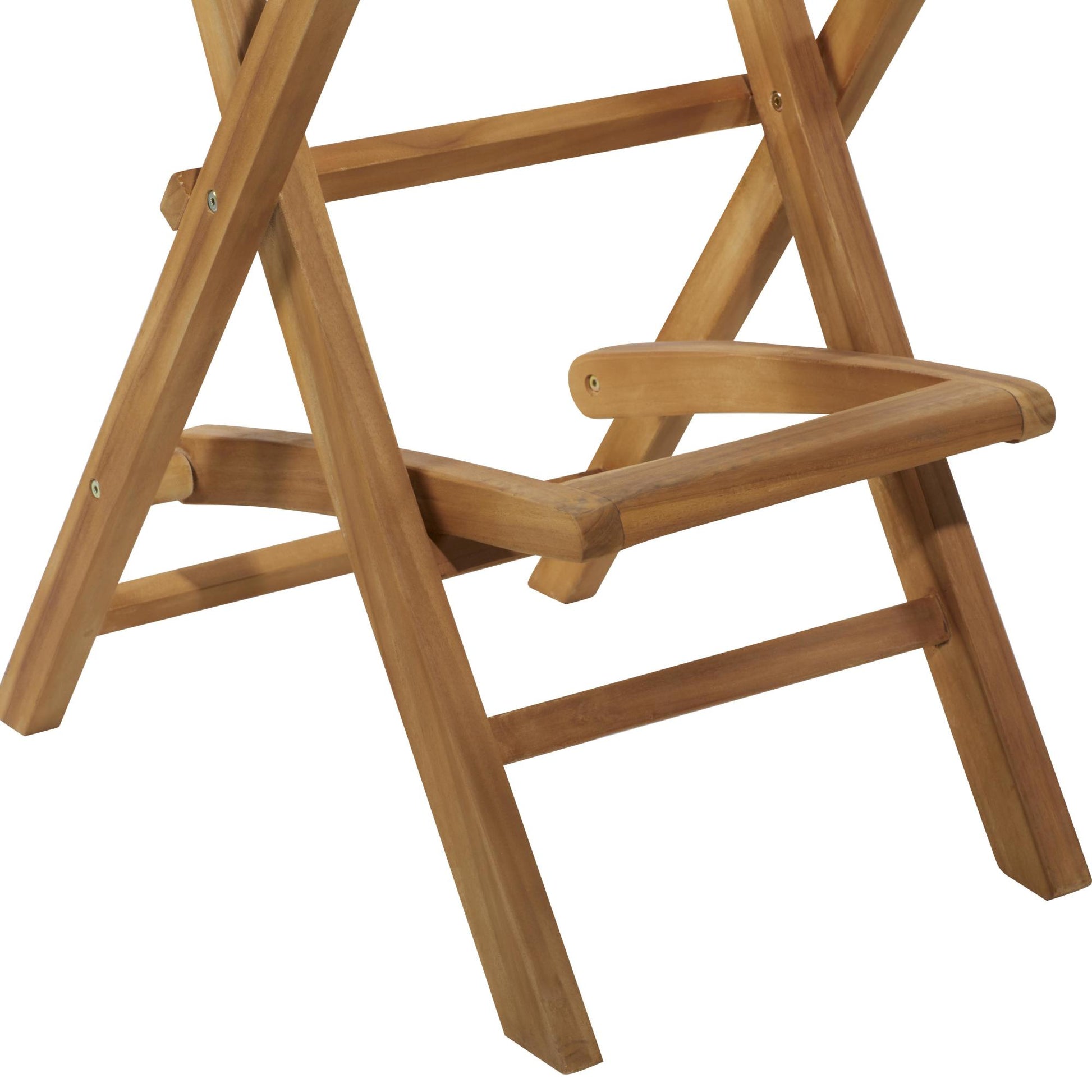 Set of 2 Brown Teak Wood Indoor Outdoor Slatted Folding Kitchen Bar Stool with Footrest