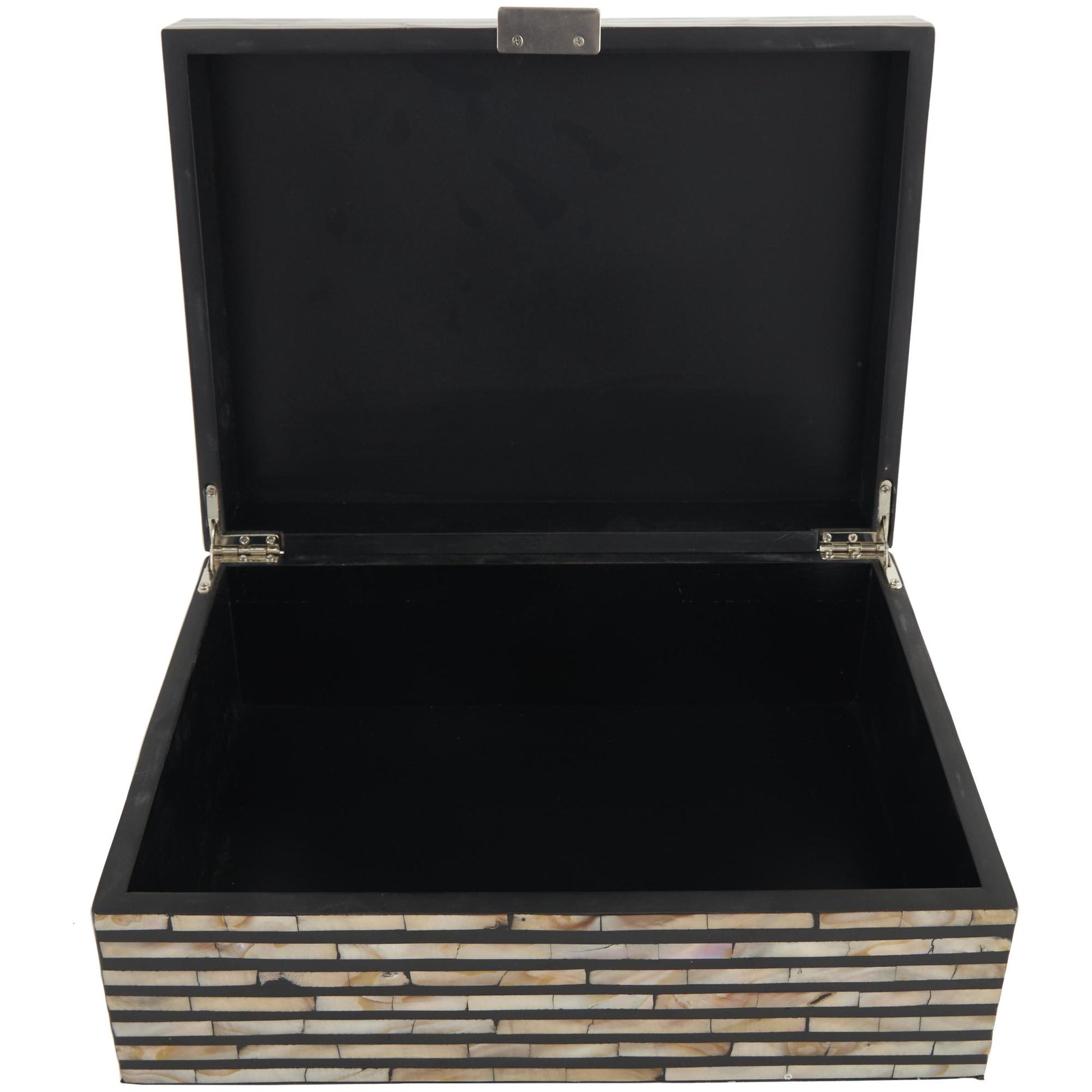 Set of 2 Beige Mother of Pearl Shell Handmade Decorative Box with Linear Mosaic Pattern and Hinged Lid