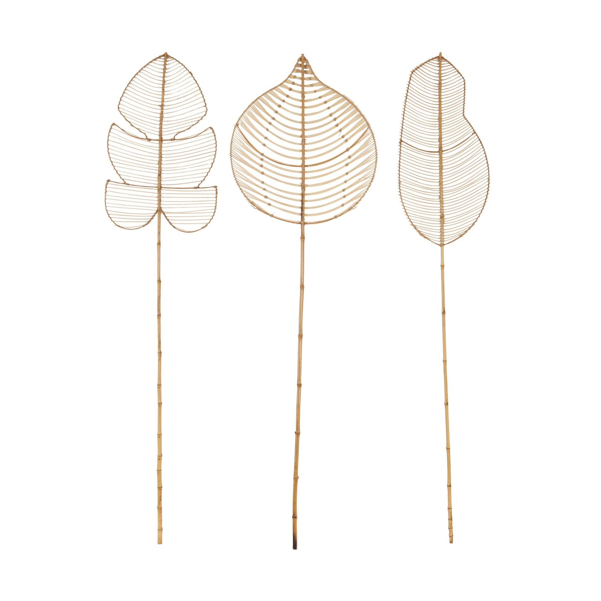 Set of 3 Leaf Rattan Handmade Tall Woven Palm Leaf Stick Home Decor Natural Foliage with Varying Shapes Set of 3 23"W, 79"H