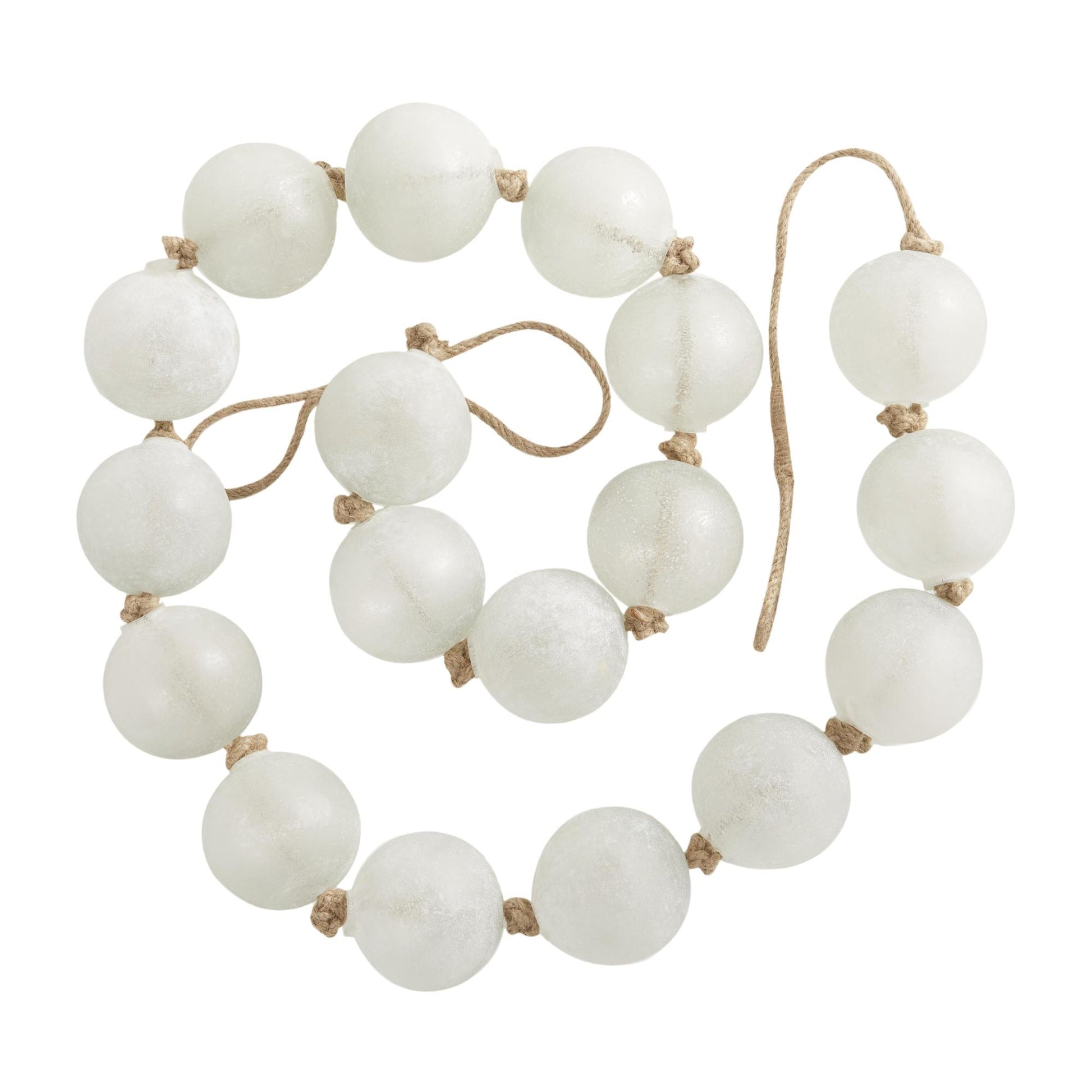 Glass Handmade Round Extra Long Frosted Orb Beaded Garland with Tassel with Knotted Jute Rope