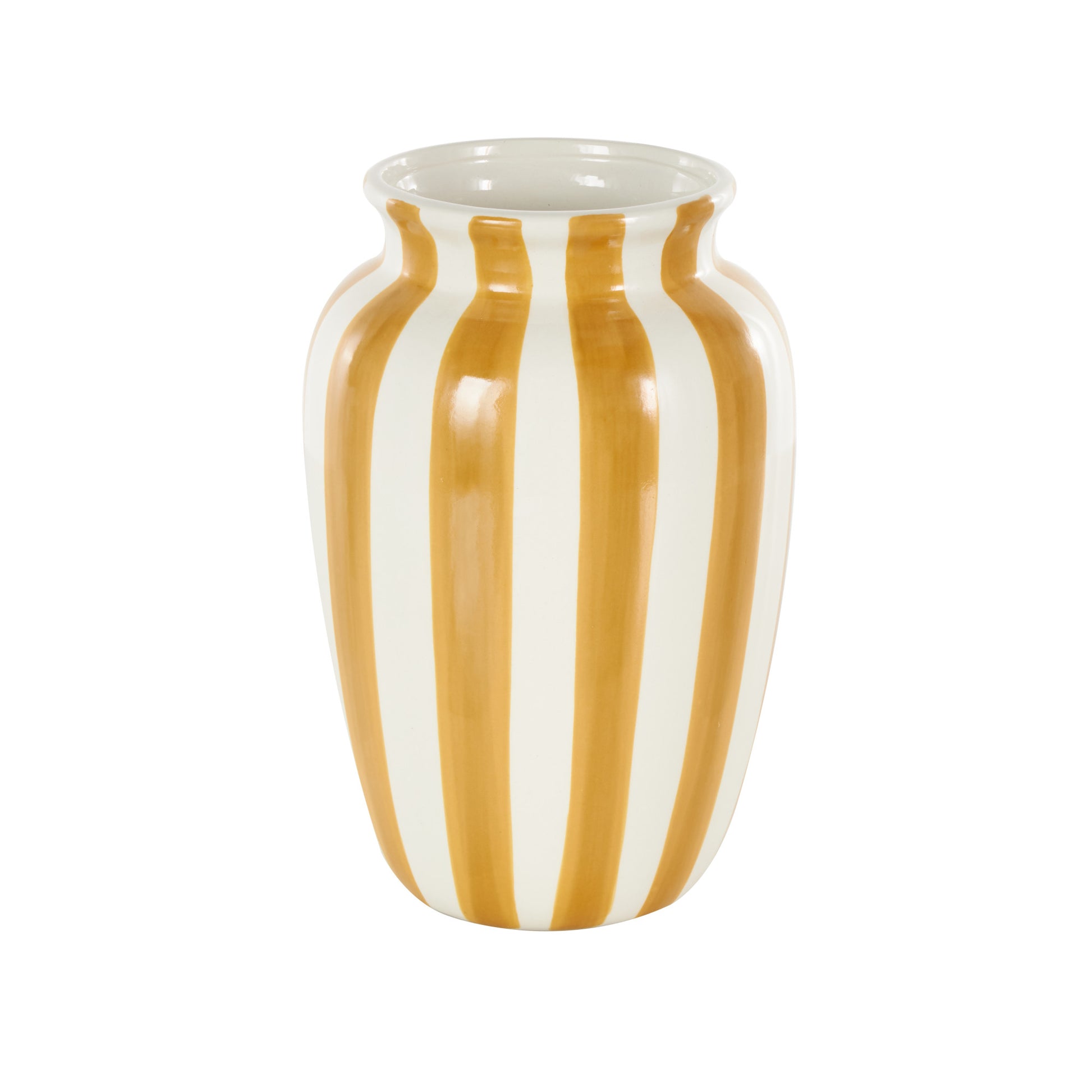 Ceramic Round Wide Decorative Vase with Teal Vertical Stripes 6" x 6" x 10"