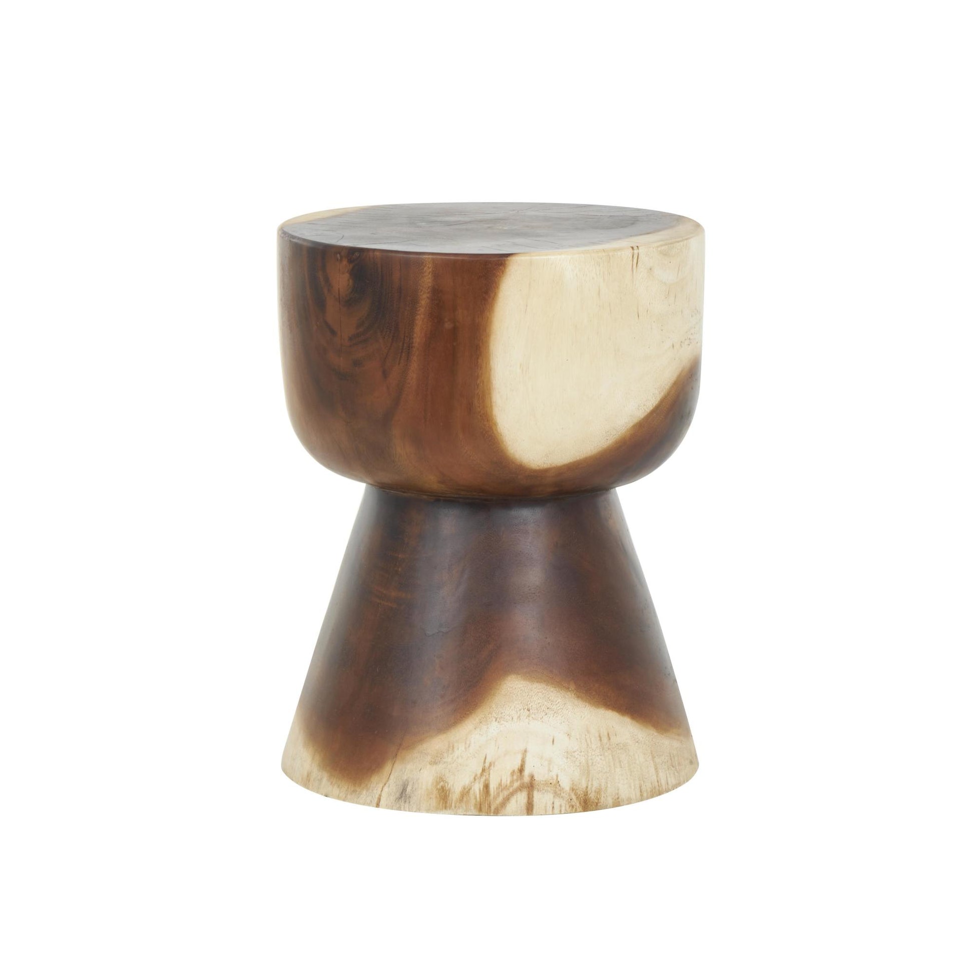 Brown Wood Handmade Hourglass Side End Accent Table with Natural Wood Grain