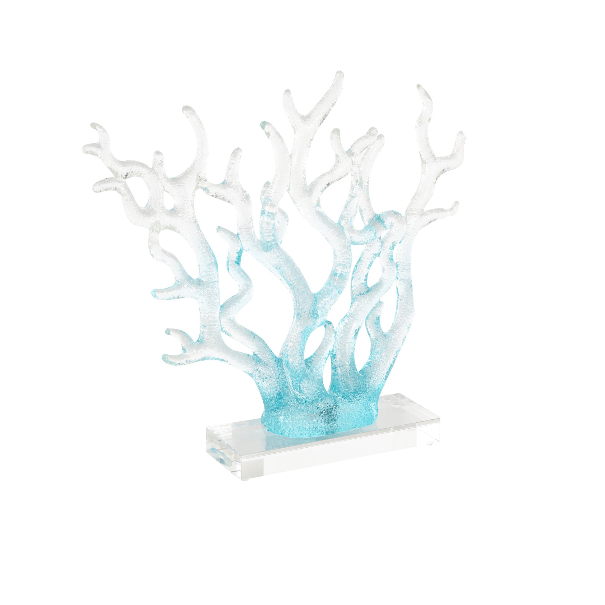 Coral Blue Glass Ombre Decorative Sculpture with Clear Rectangle Base