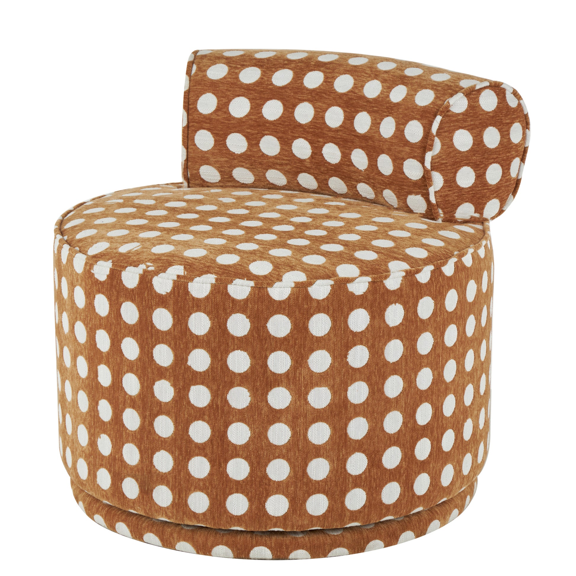 Brown Polyester Round Swivel Boucle Living Room Accent Chair with White Spots