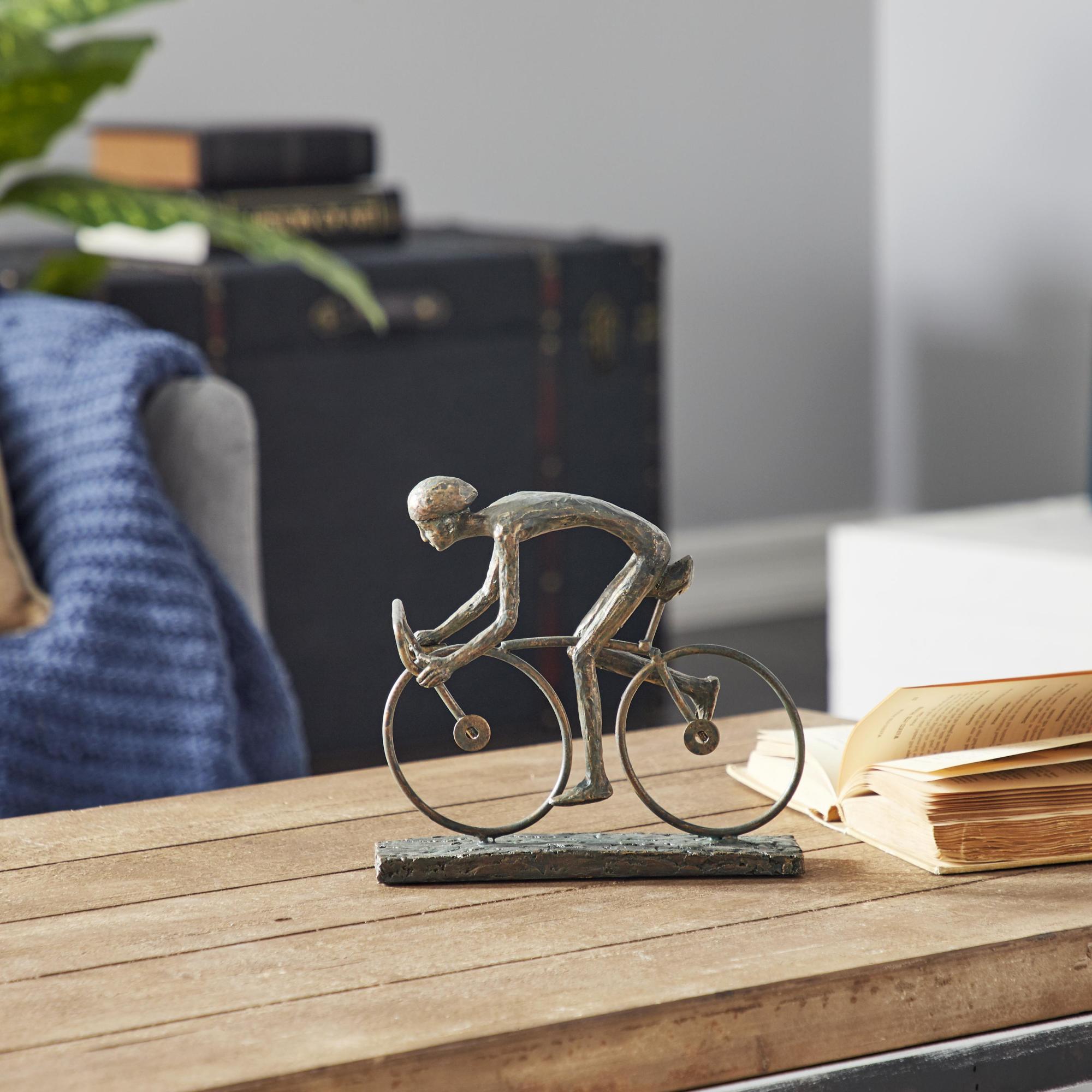 People Bronze Polystone Decorative Sculpture with Bike