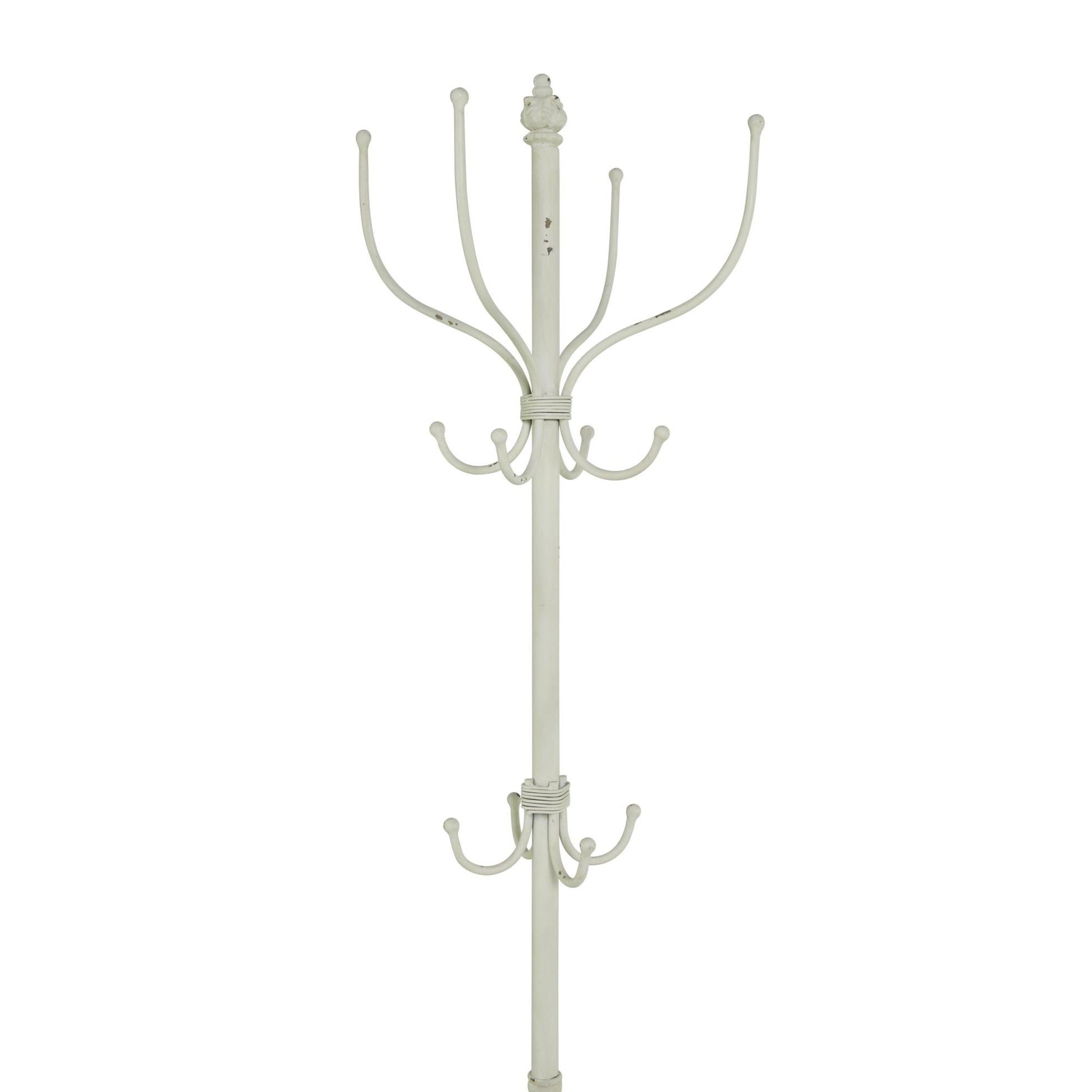 Scroll White Metal Vintage Style 12 Hook Freestanding Coat Rack with Umbrella Storage Base