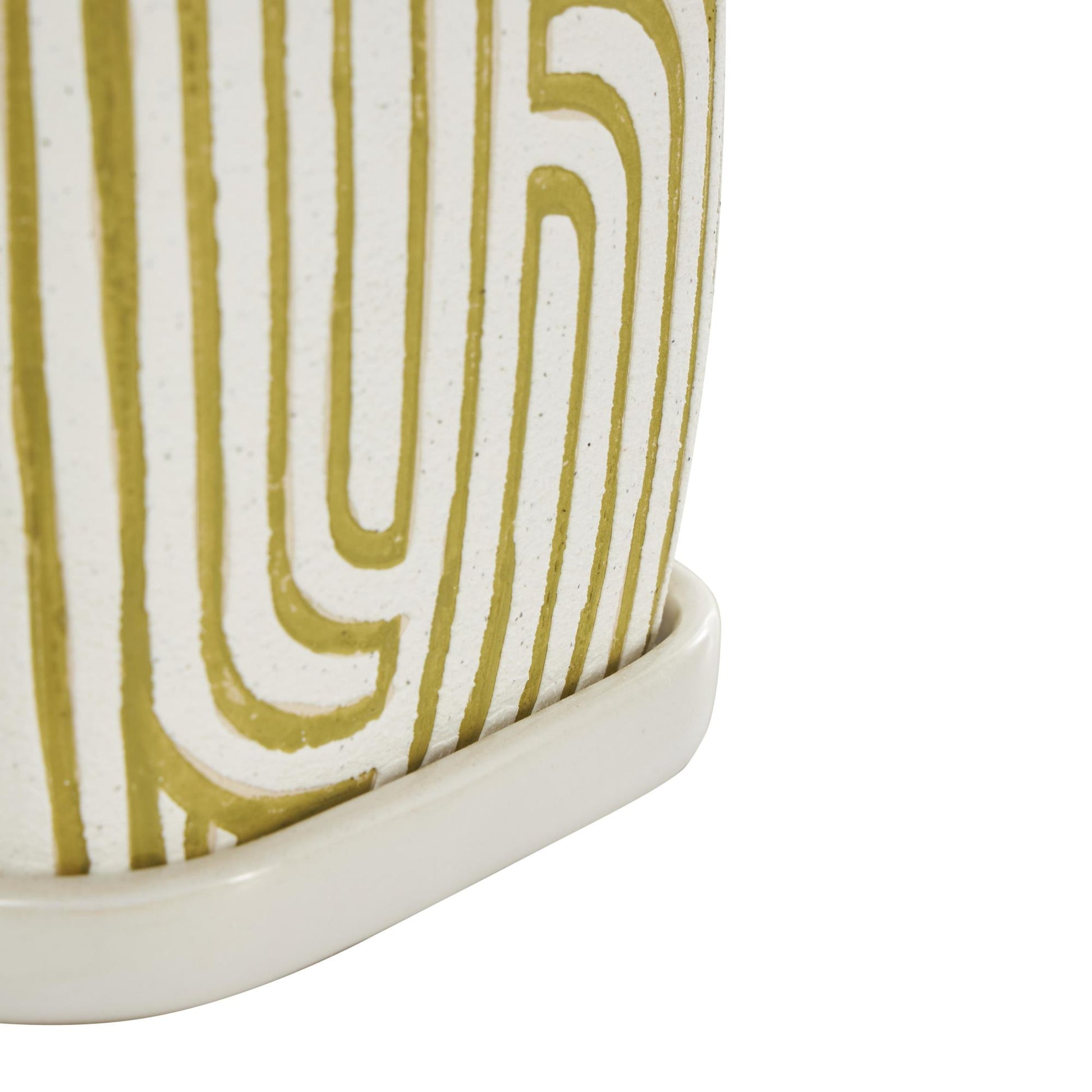 Set of 3 Geometric Ceramic Arched Patterned Indoor Outdoor Planter with Attached Saucer
