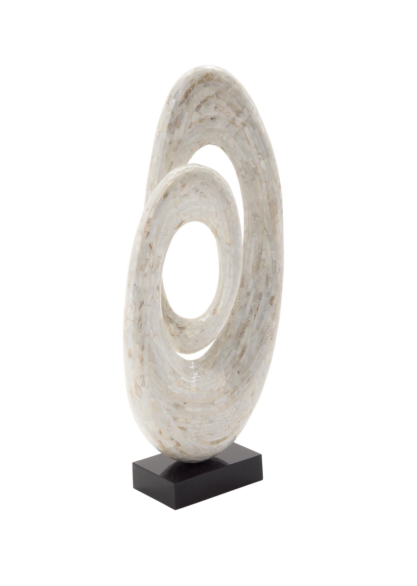 Abstract Mother of Pearl Shell Swirl Decorative Sculpture with Black Base