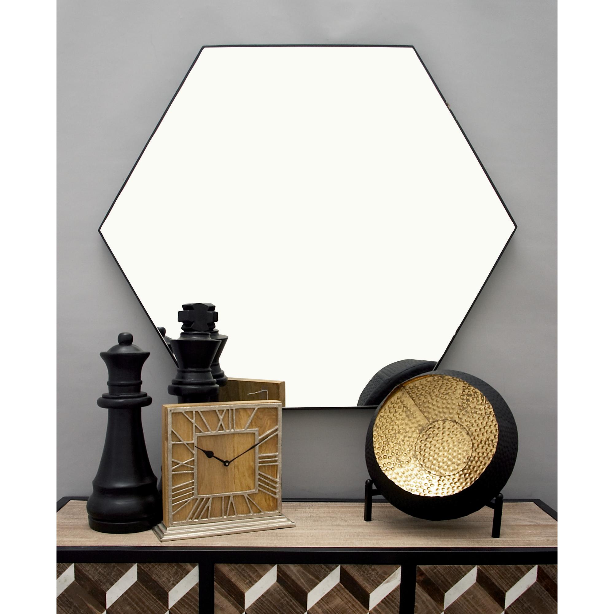 Wooden Hexagon Room Wall Mirror with Thin Frame