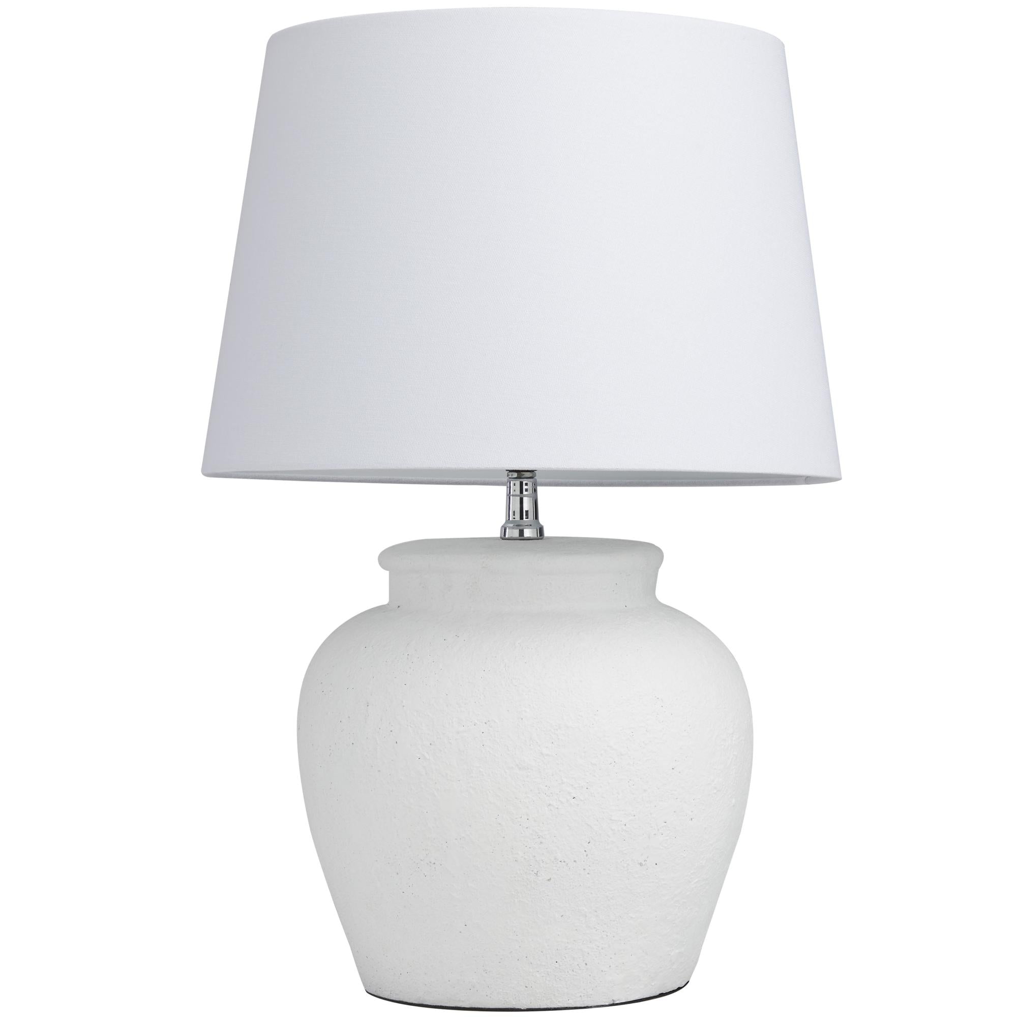 White Cement Stone Pot Inspired Room Table Lamp with Textured Exterior