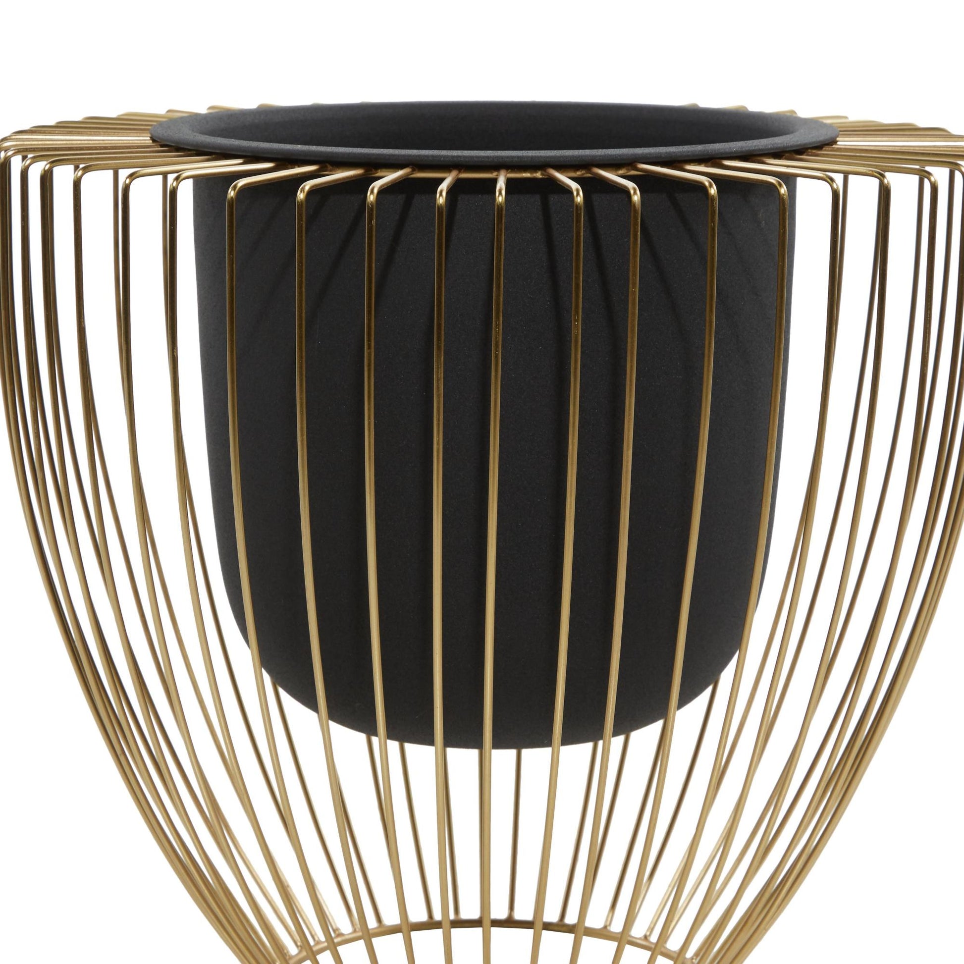 Set of 2 Black Metal Indoor Outdoor Planter with Removable Gold Wire Stand