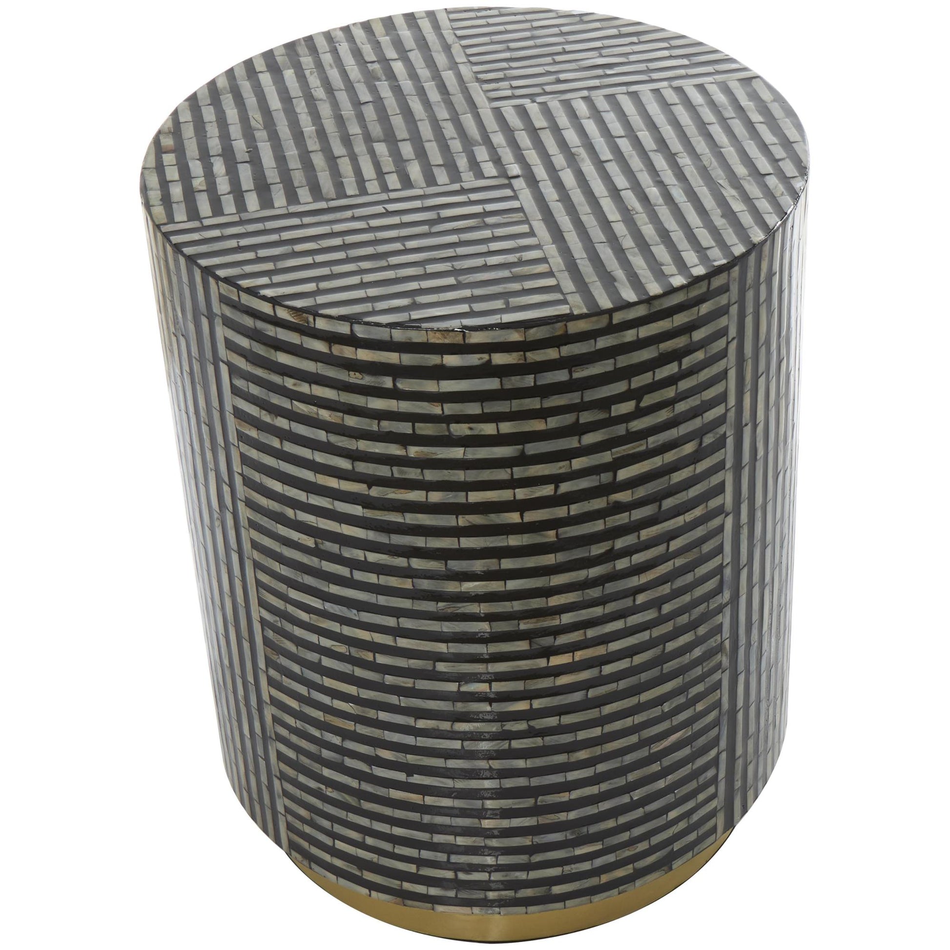 Geometric Mother of Pearl Shell Side End Accent Table with Gold Base