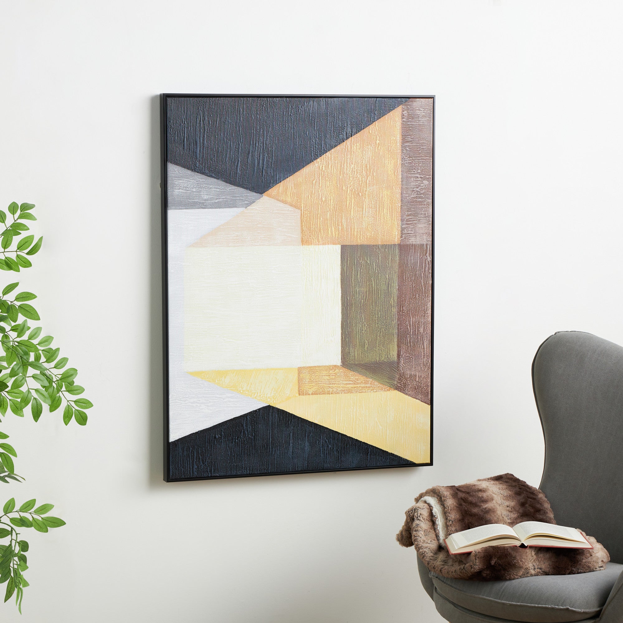 Geometric Canvas Round Color Block Shape Living Room Framed Wall Art with Black Frame