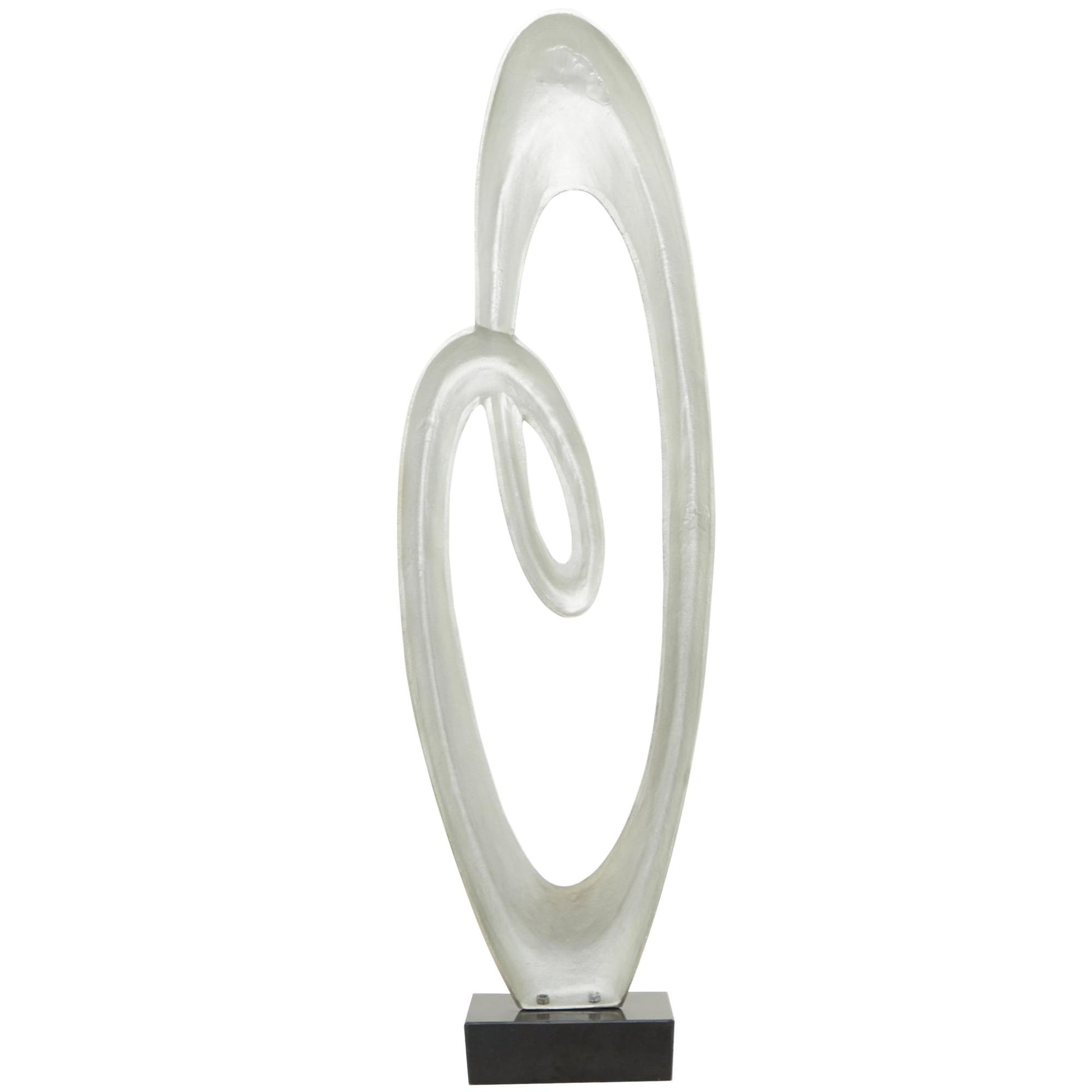 Abstract Aluminum Metal Tall Floor Loop Decorative Sculpture with Black Marble Base 16" x 5" x 52"