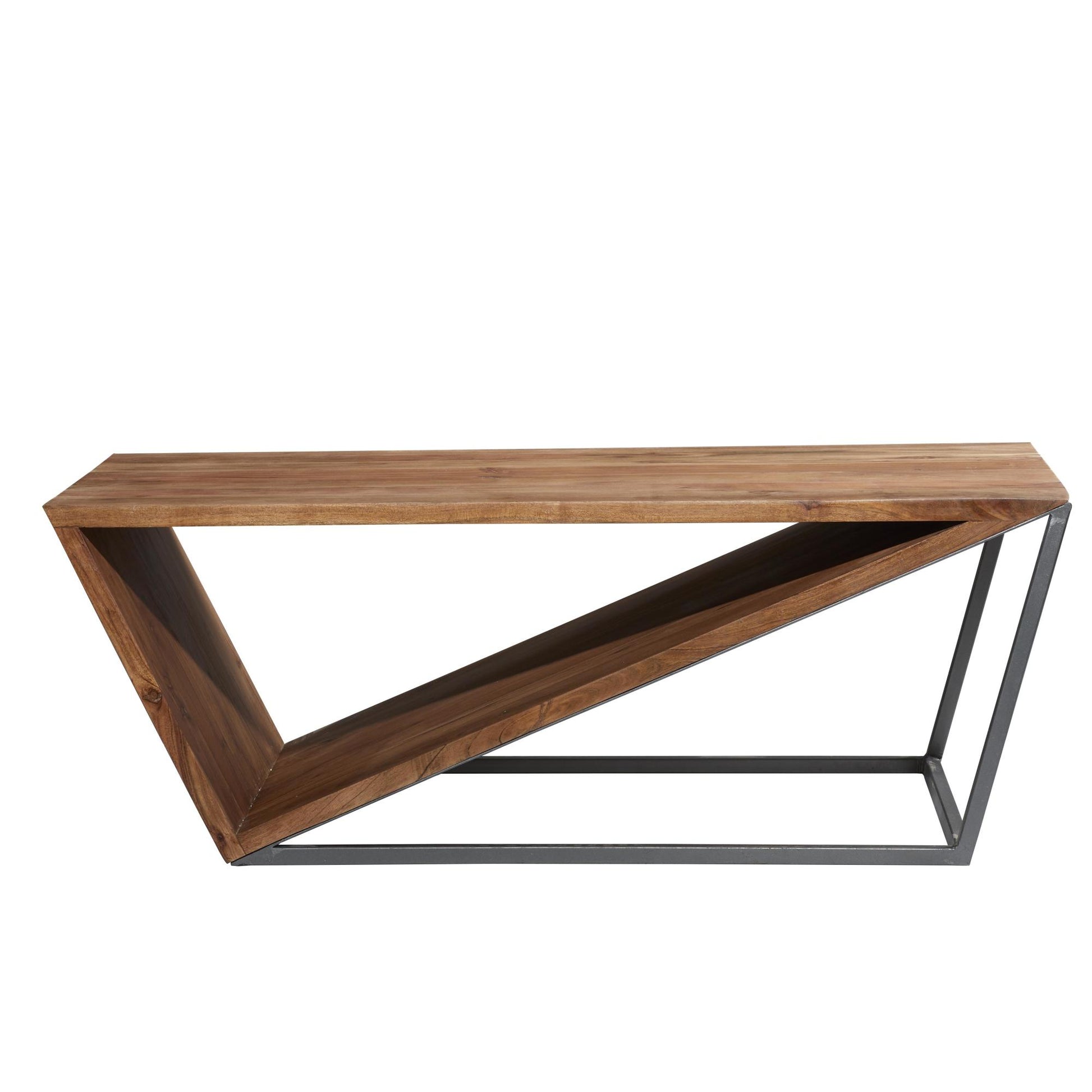 Geometric Brown Wood Diagonal Open Frame Living Room Coffee Table with Gray Metal Base
