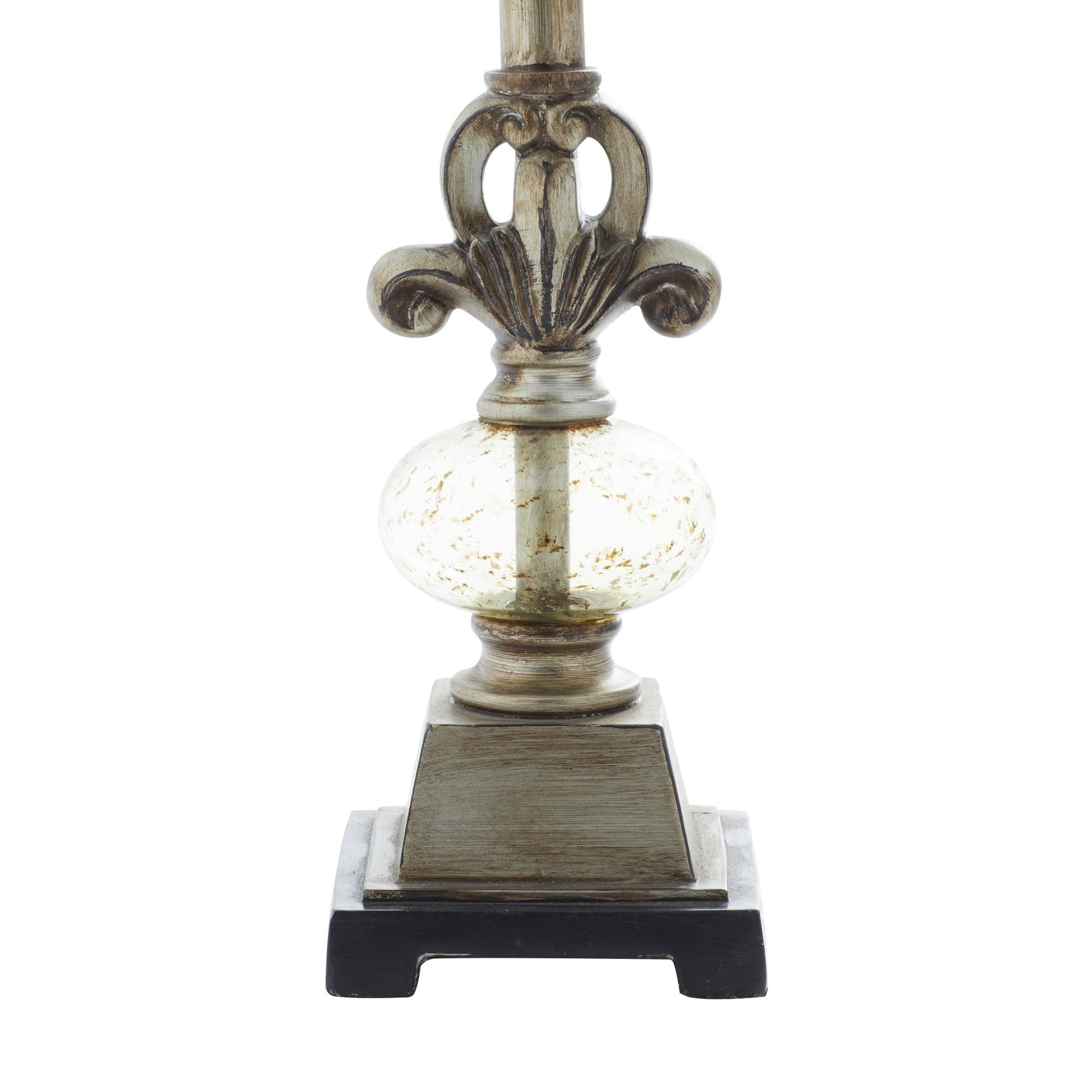 Floral Brass Polystone Antique Style Room Buffet Lamp with Tapered Shade