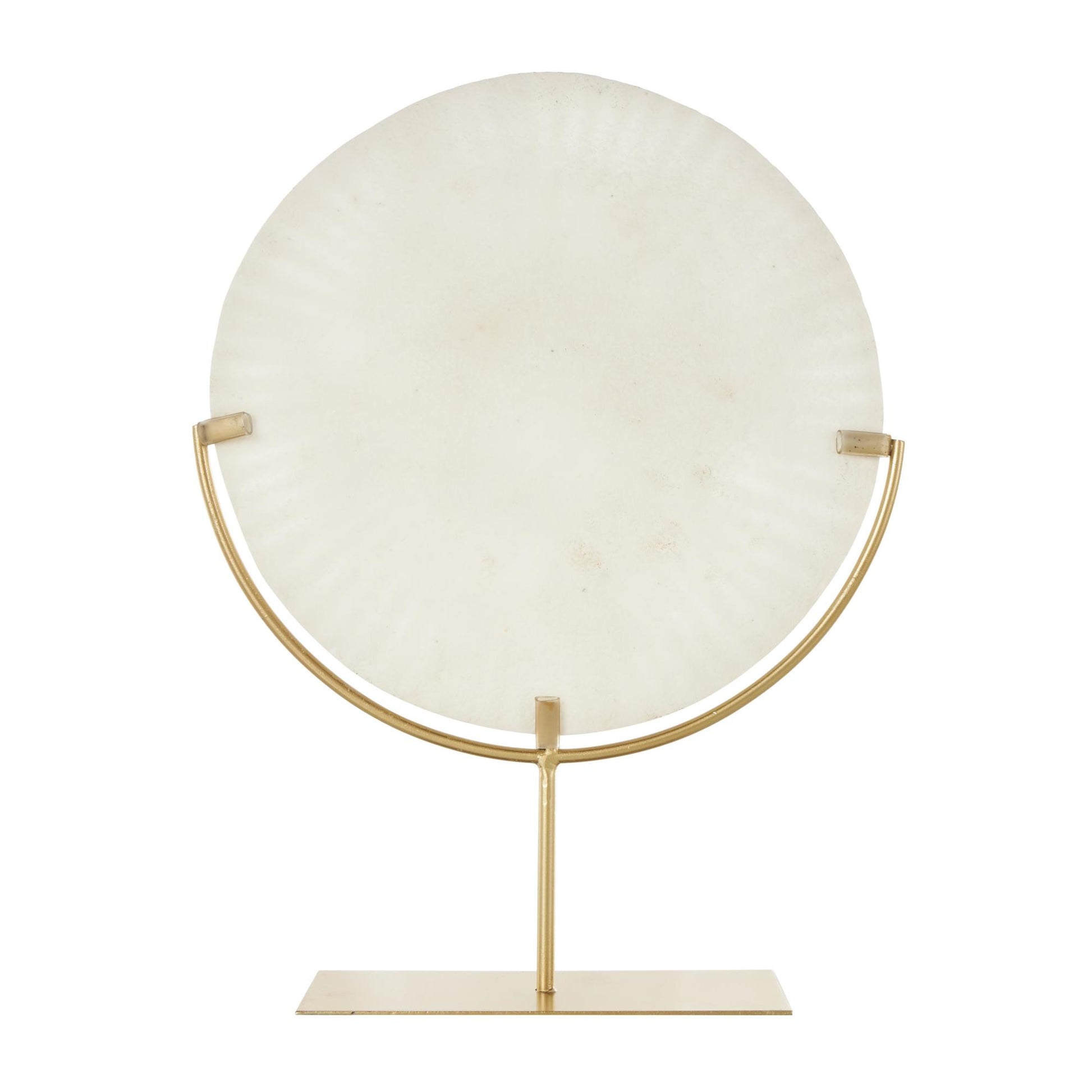 Starburst White Polystone Textured Round Disk Decorative Sculpture with Gold Stand