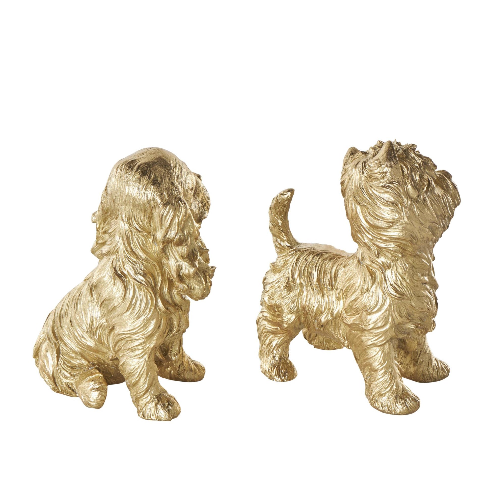 Set of 2 Dog Gold Polystone Sitting and Standing Decorative Sculpture