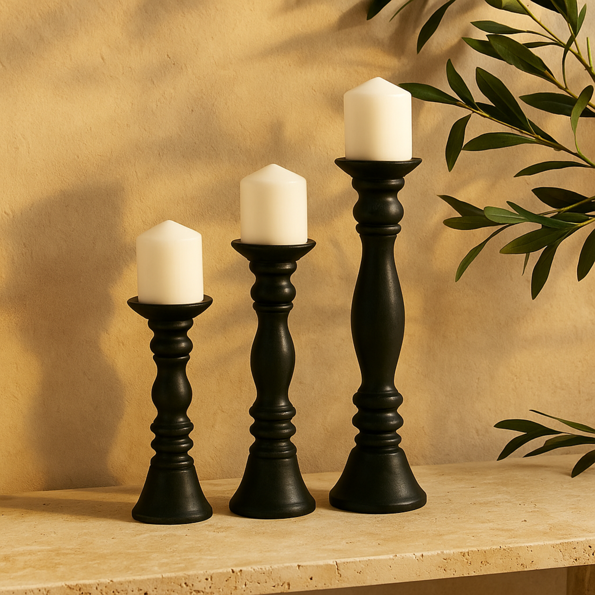 Set of 3 Wood Decorative Candle Holder Set of 3 18, 15, 12"H