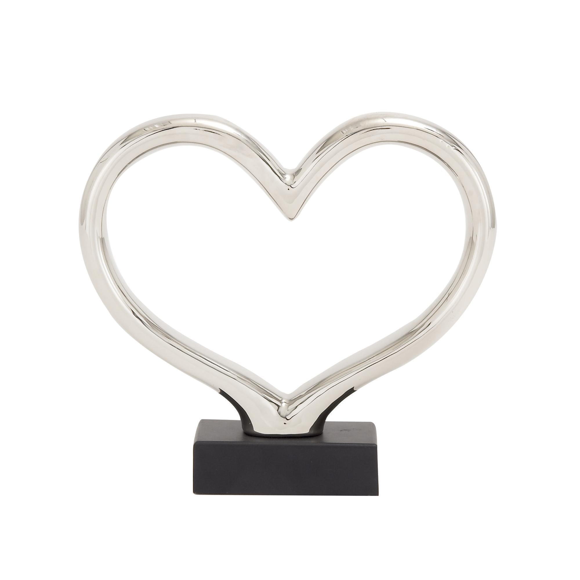 Heart Silver Ceramic Decorative Sculpture with Black Base