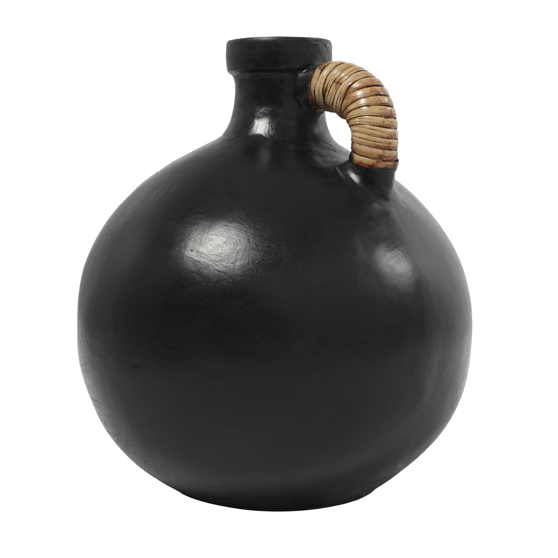Ceramic Jug Inspired Decorative Vase with Rattan Wrapped Handle