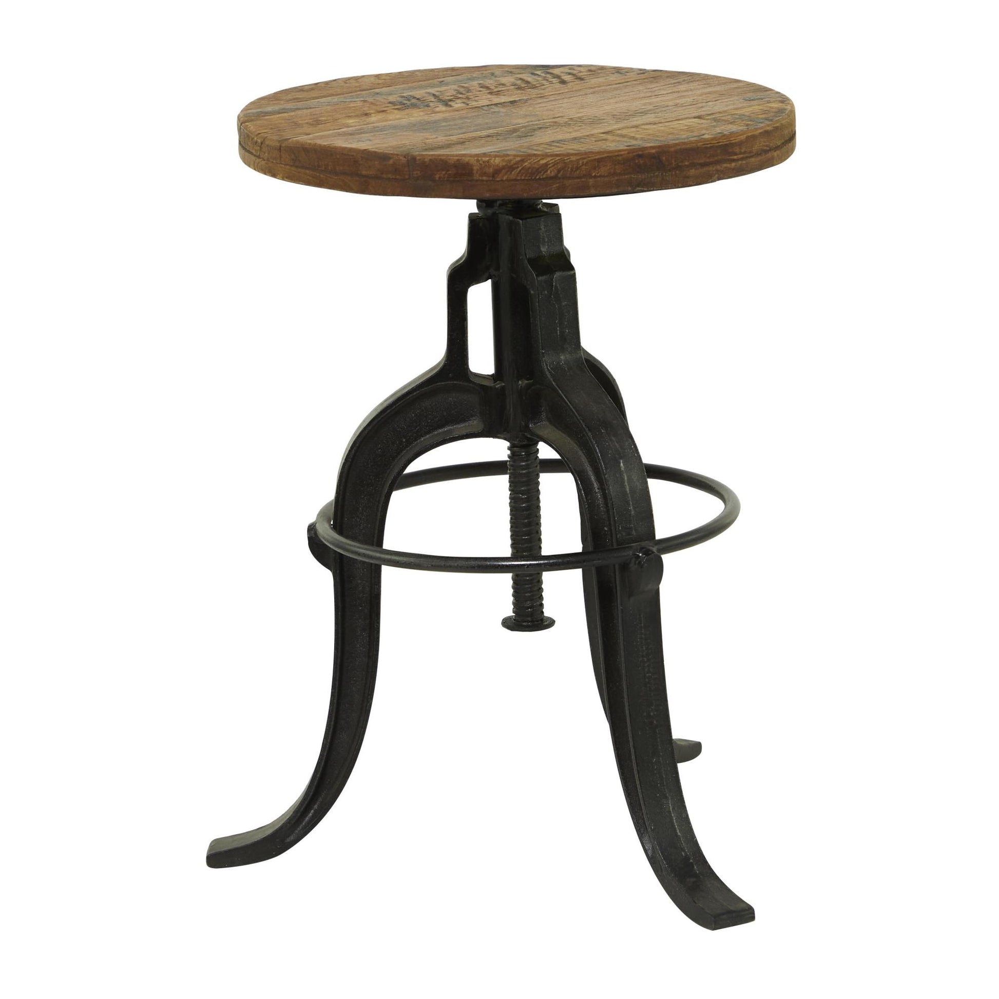 Black Metal Handmade Vintage Industrial Inspired Living Room Stool with Reclaimed Teak Wood Seat