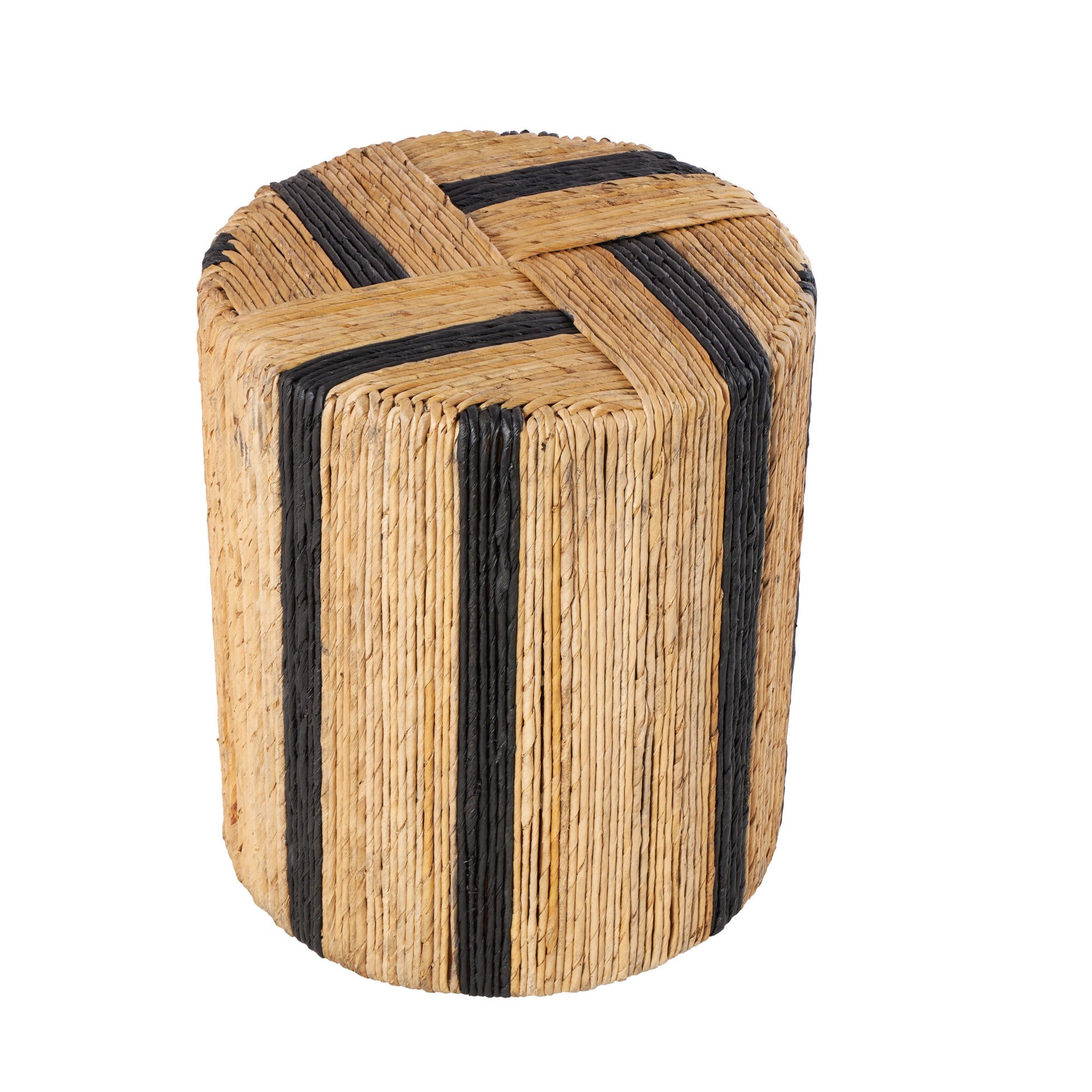 Brown Banana Leaf Handmade Linear Wrapped Side End Accent Table