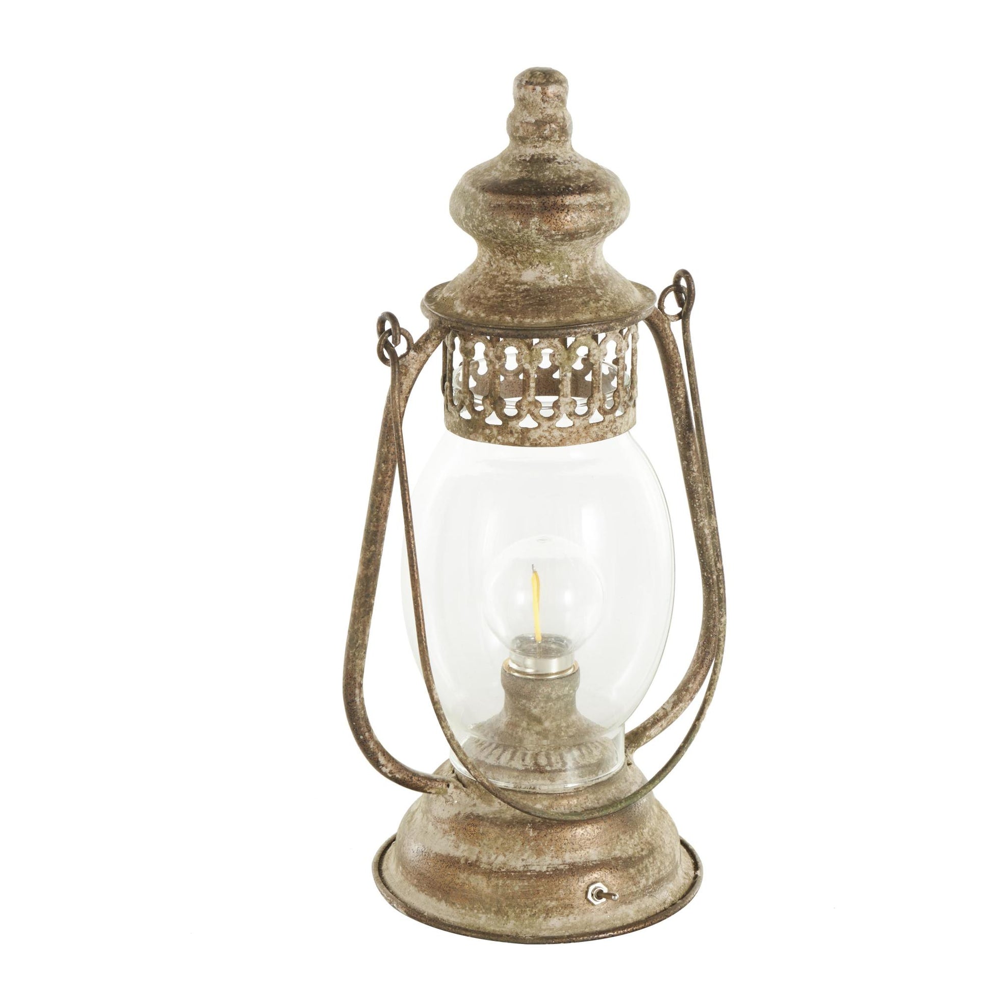 Bronze Metal Distressed Antique Style Lantern Room Accent Lamp
