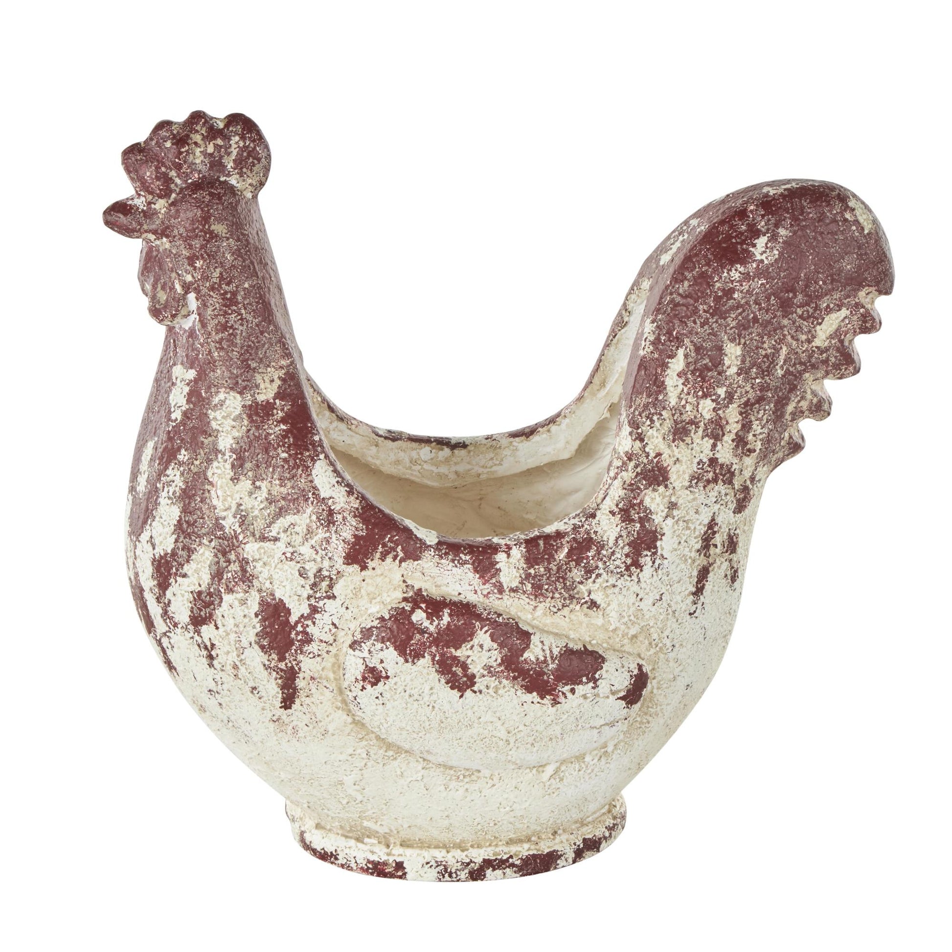 Rooster White Magnesium Oxide Indoor Outdoor Planter with Rust Colored Distressed Details