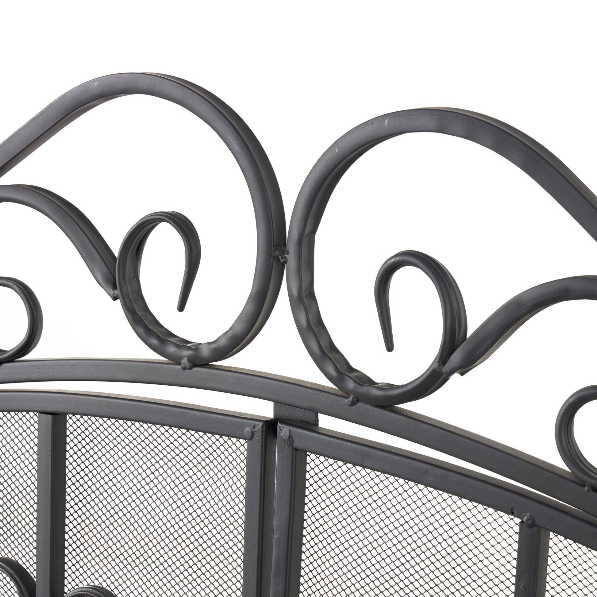 Scroll Gray Metal Foldable Mesh Netting 3 Panel Living Room Fireplace Screen