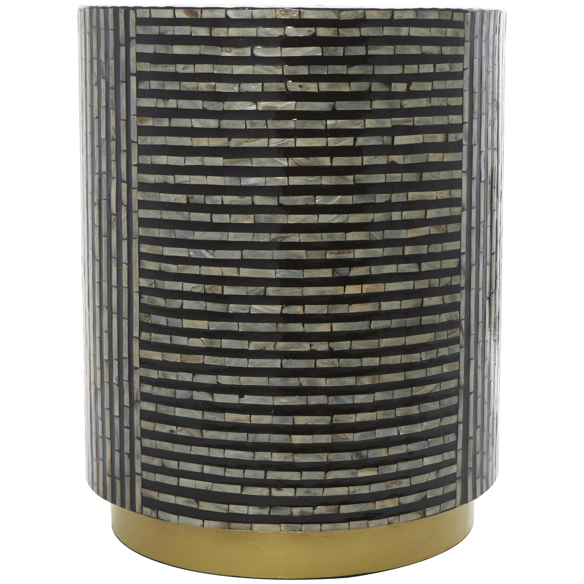 Geometric Mother of Pearl Shell Side End Accent Table with Gold Base