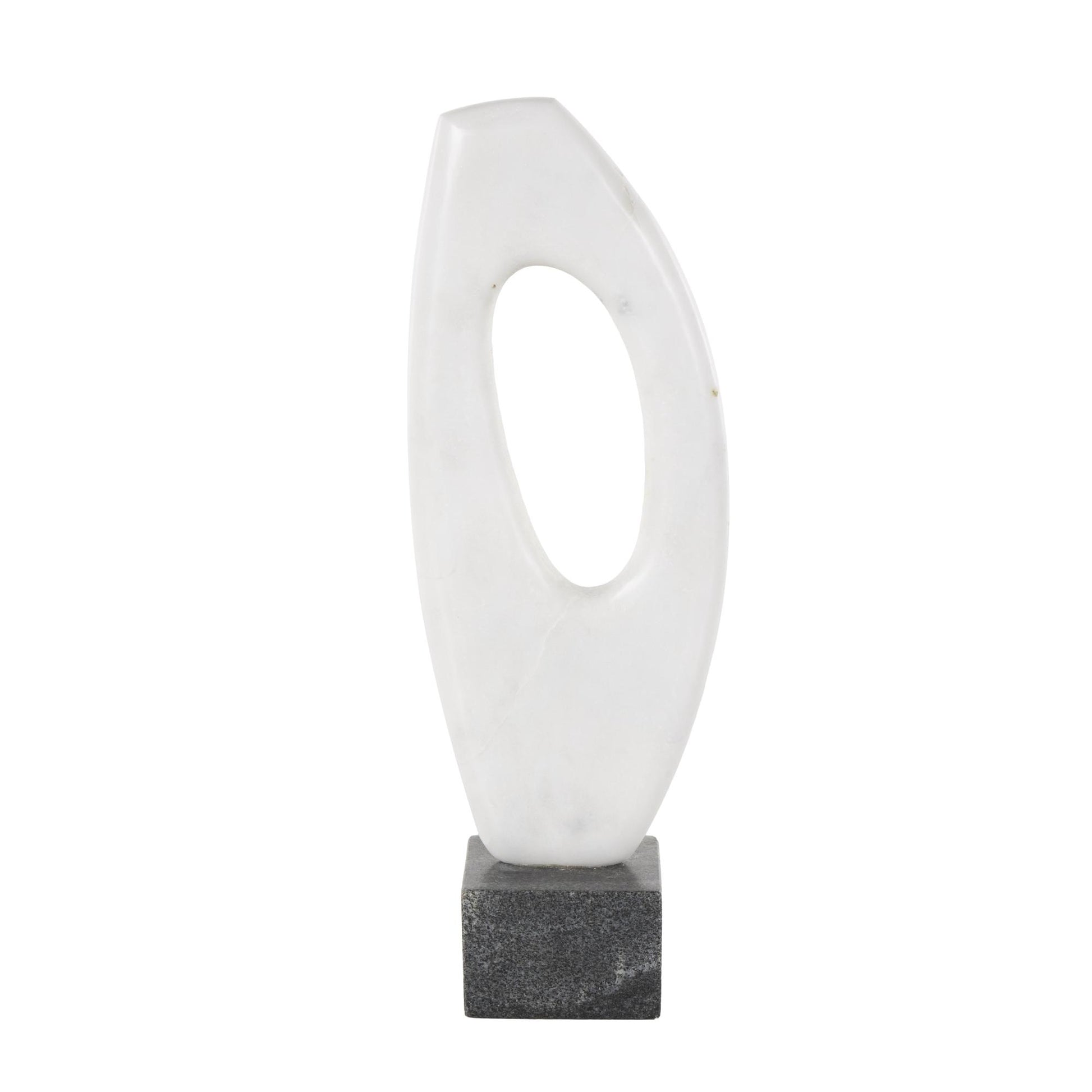 Abstract White Marble Angled Cutout Decorative Sculpture with Black Block Base