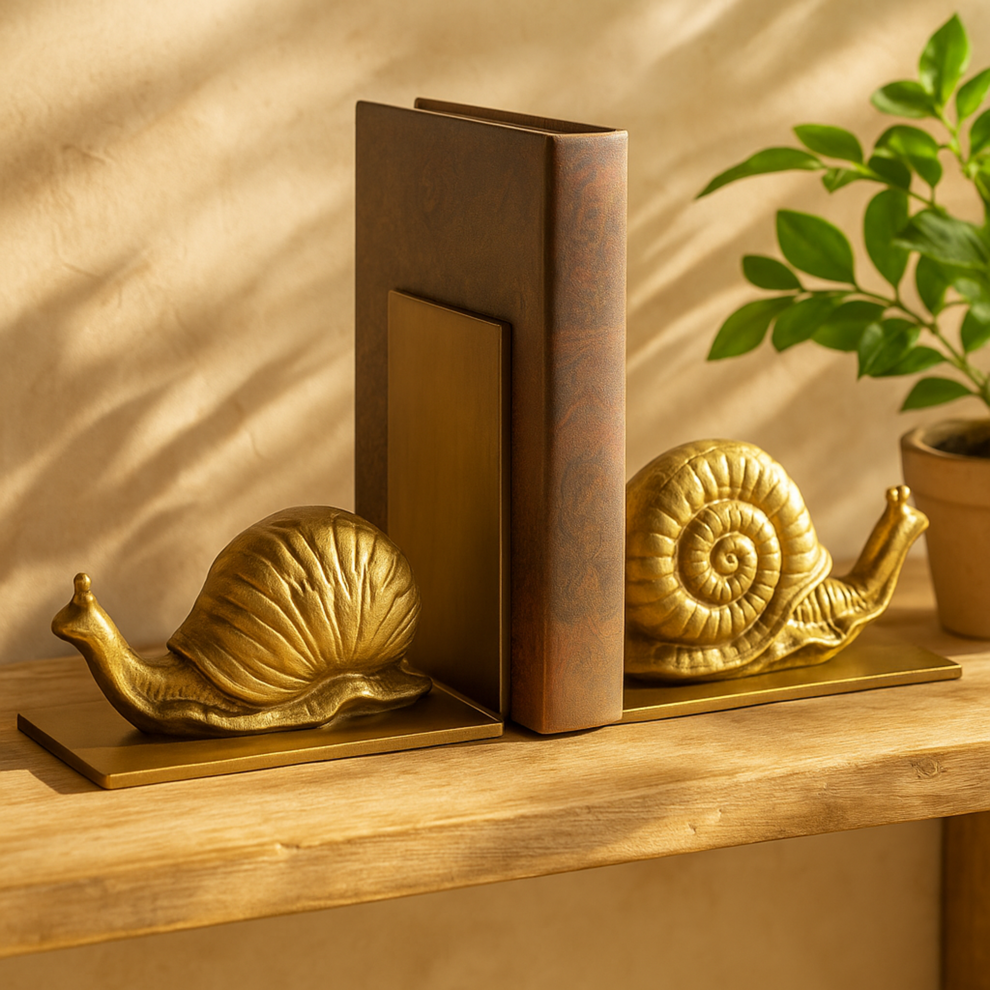 Set of 2 Snail Gold Metal Crawling Decorative Bookends