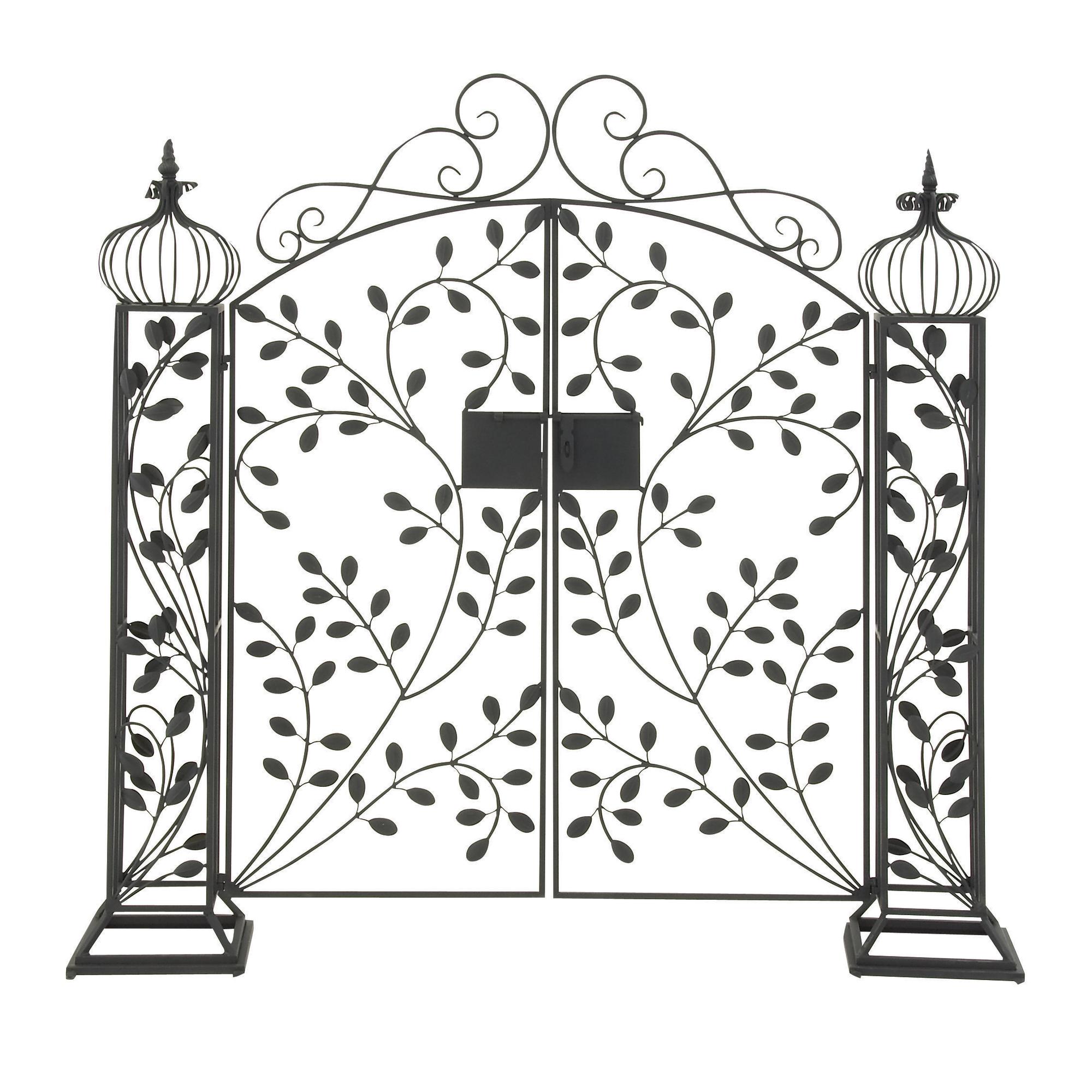 Scroll Black Metal Indoor Outdoor Arched Gate Indoor Outdoor Garden Arbor with Vines and Latch Lock Closure