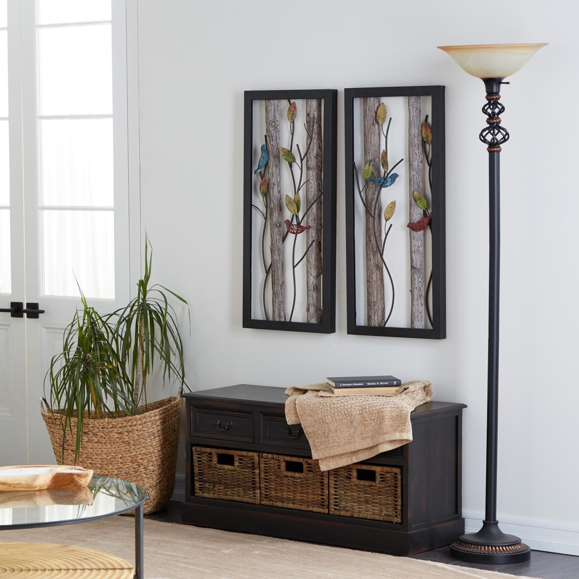 Scroll Black Metal Antique Style Room Torchiere