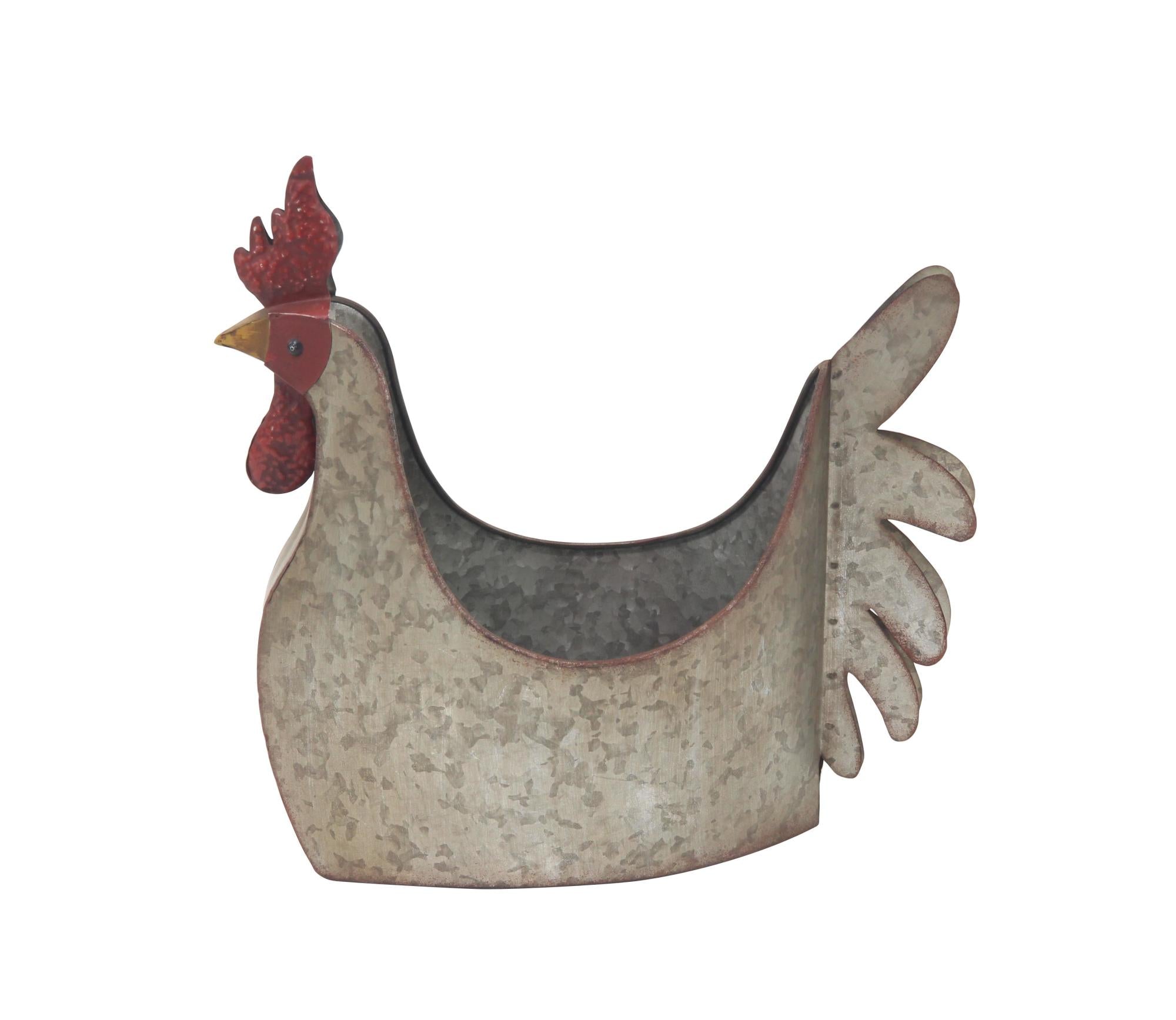 Rooster Gray Metal Indoor Outdoor Planter