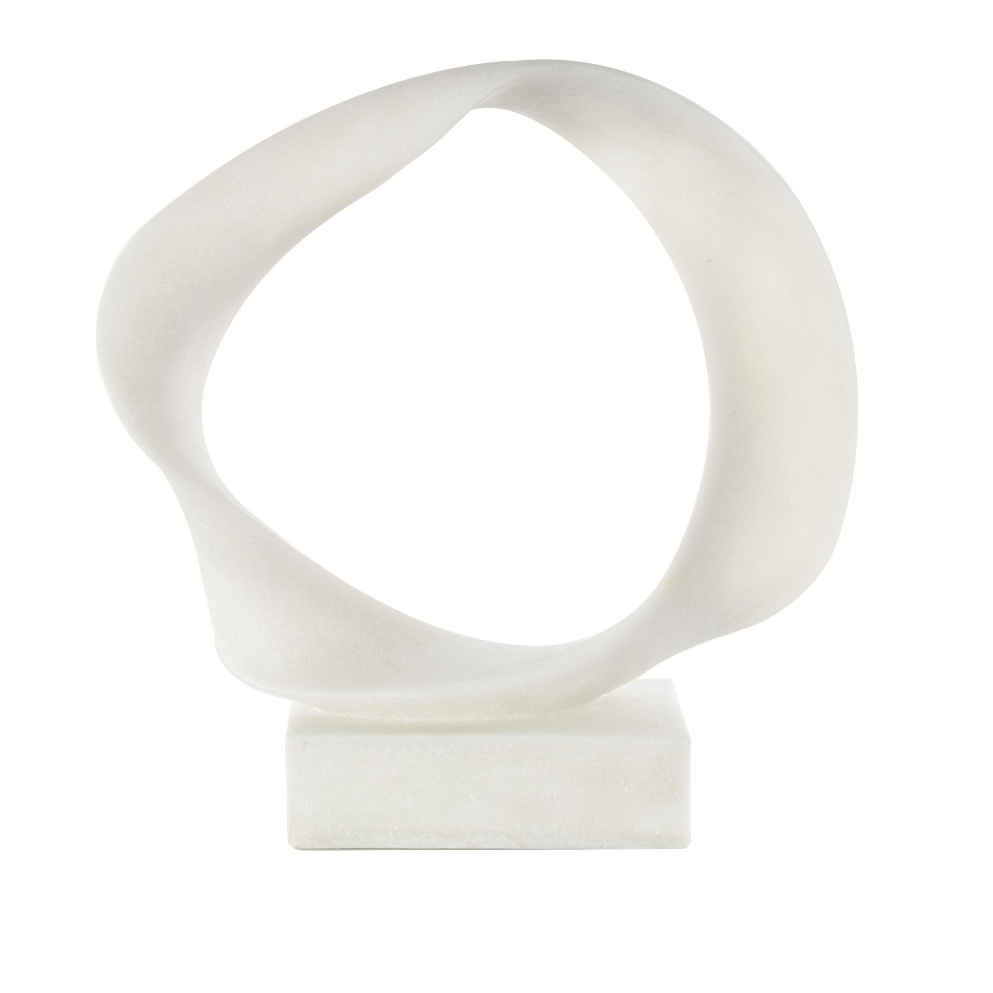 Abstract White Polystone Textured Open Wave Decorative Sculpture with Elevated Base