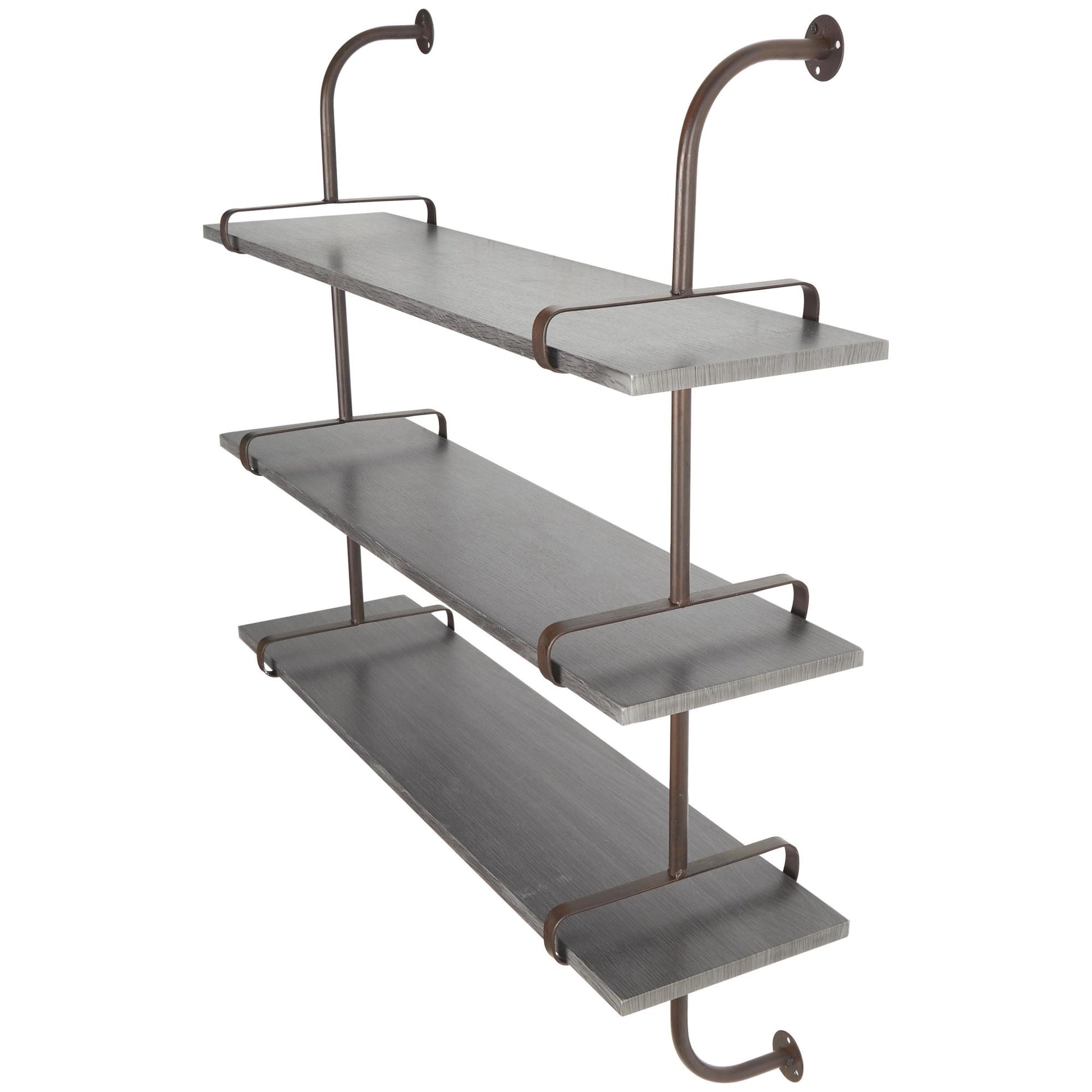Wood 3 Shelf Room Wall Shelf with Black Metal Brackets 38" x 10" x 39"